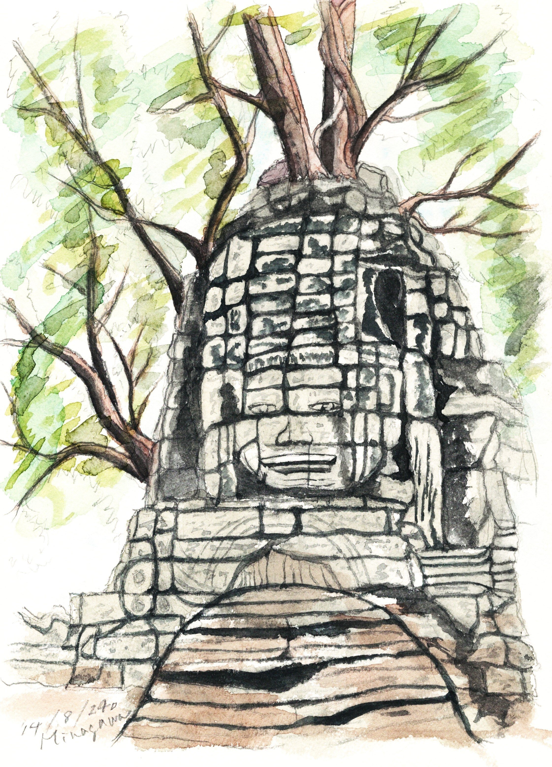 カンボジア風景 水彩画 水彩画集 カンボジア・アンコールワット｜minatororo