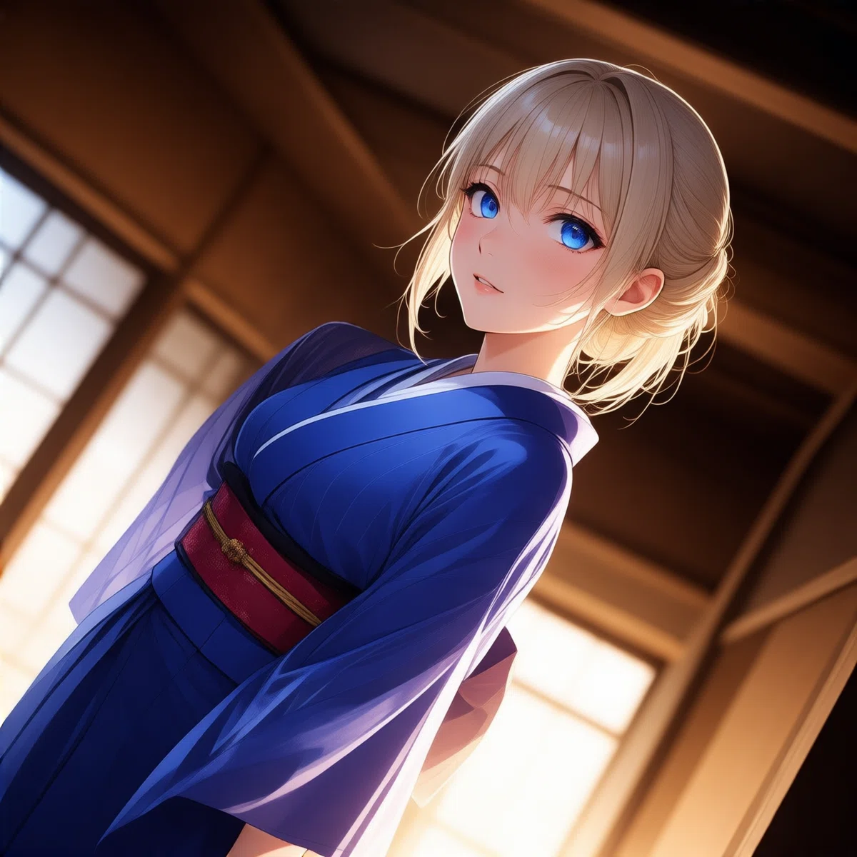 Qwen-Imageで4ステップで生成したアニメイラスト。未完成で細部が粗い仕上がり。
