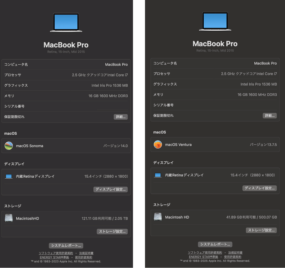 MacBook Pro (15インチ, Mid 2015）にmacOS 15 Sequoiaを