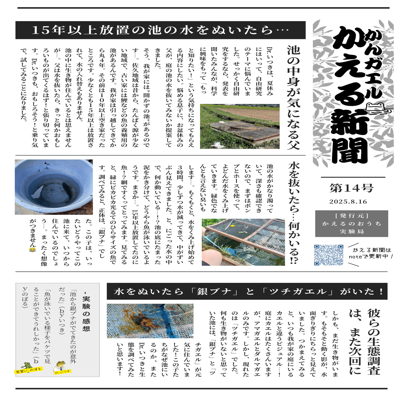 カエルの池様 15年以上放置の池の水をぬいたら…【かんガエルかえる新聞 第14号