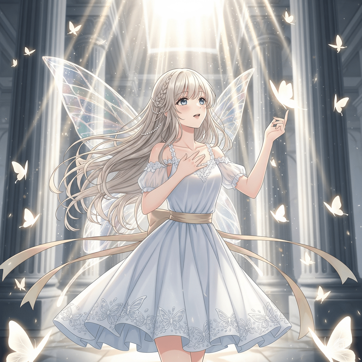 【女型】絵　Midjourney　写真プリント  額装可能 AIアート 千住まいかさんのAIイラストチャレンジ第5弾 『蝶とプリンセス