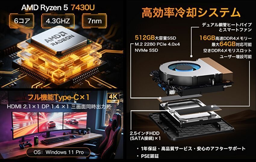 BMAX B7A Pro、Ryzen 5 7430U搭載のミニPCが29,999円で販売中
