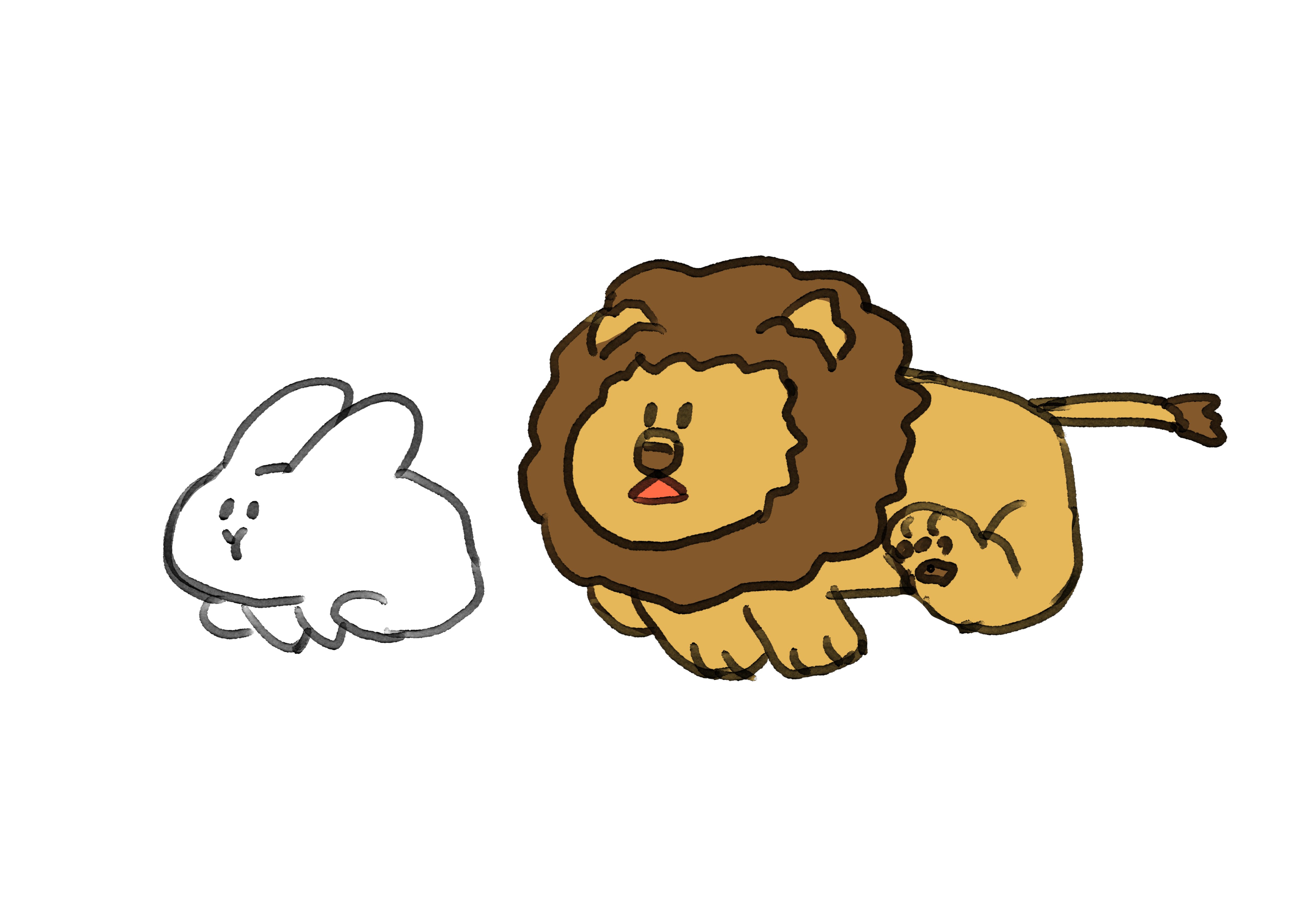 うえのえみ「とっぴなサーカス」DM掲載 ライオン 2015年 ライオン モエル姉さんとサッシュちゃん なかよく並んでいます