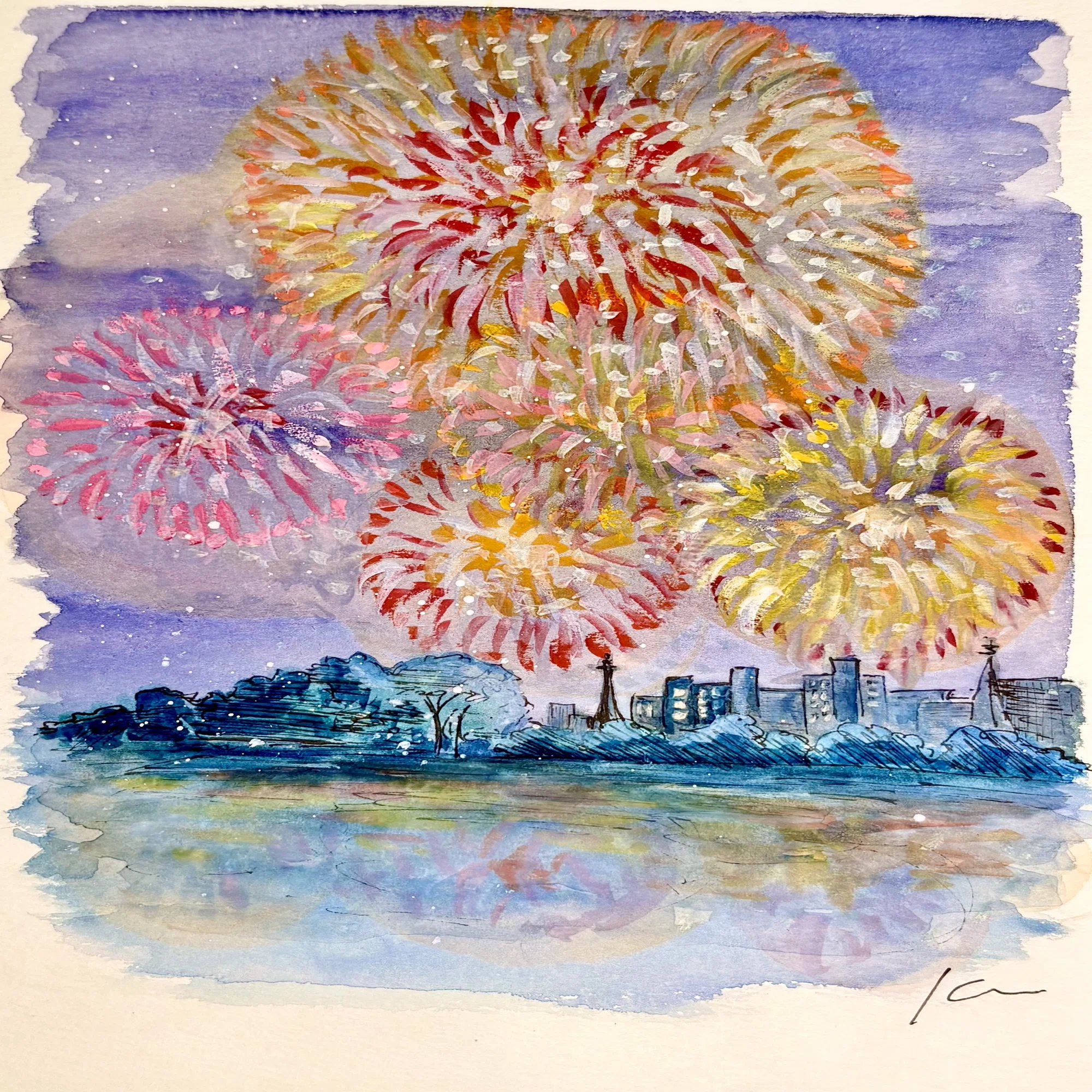 花火は心に残り続けるアートだと思った。【水彩で描いてみた。】｜Kee 