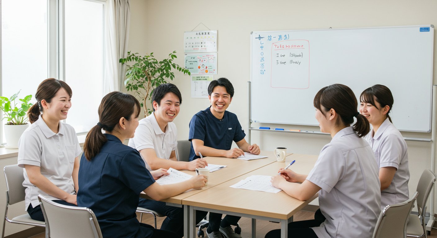 採用に成功した介護施設のスタッフミーティングの様子