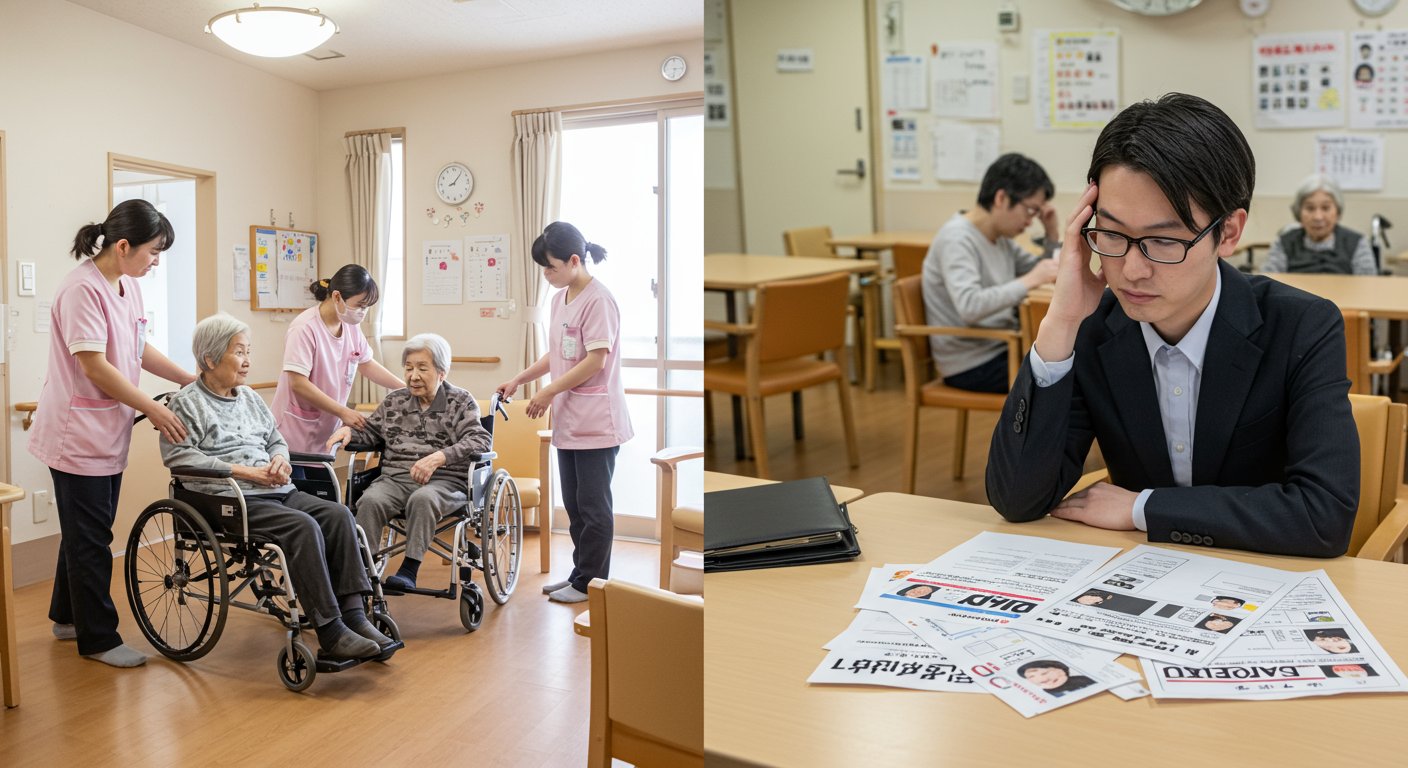 介護施設で働くスタッフと人材不足に悩む管理者
