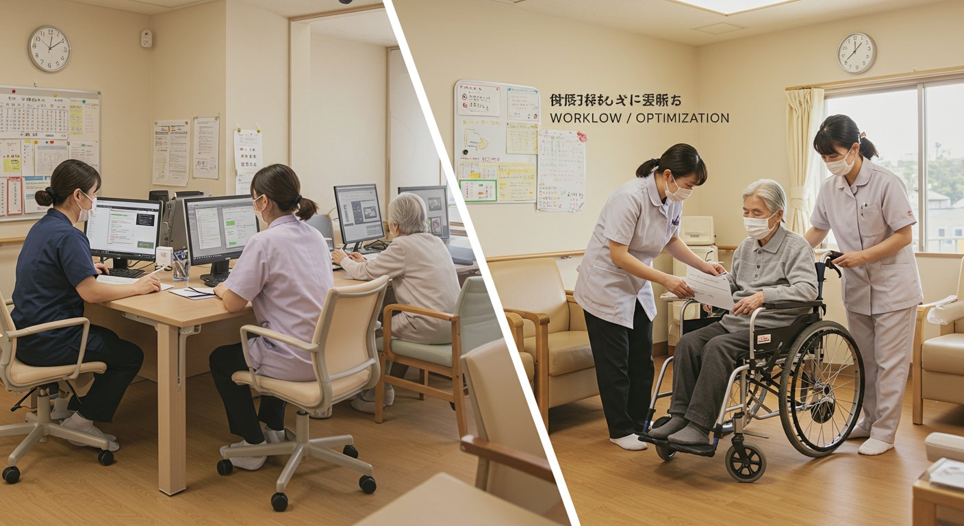 特別養護老人ホームの業務効率化を表現した画像