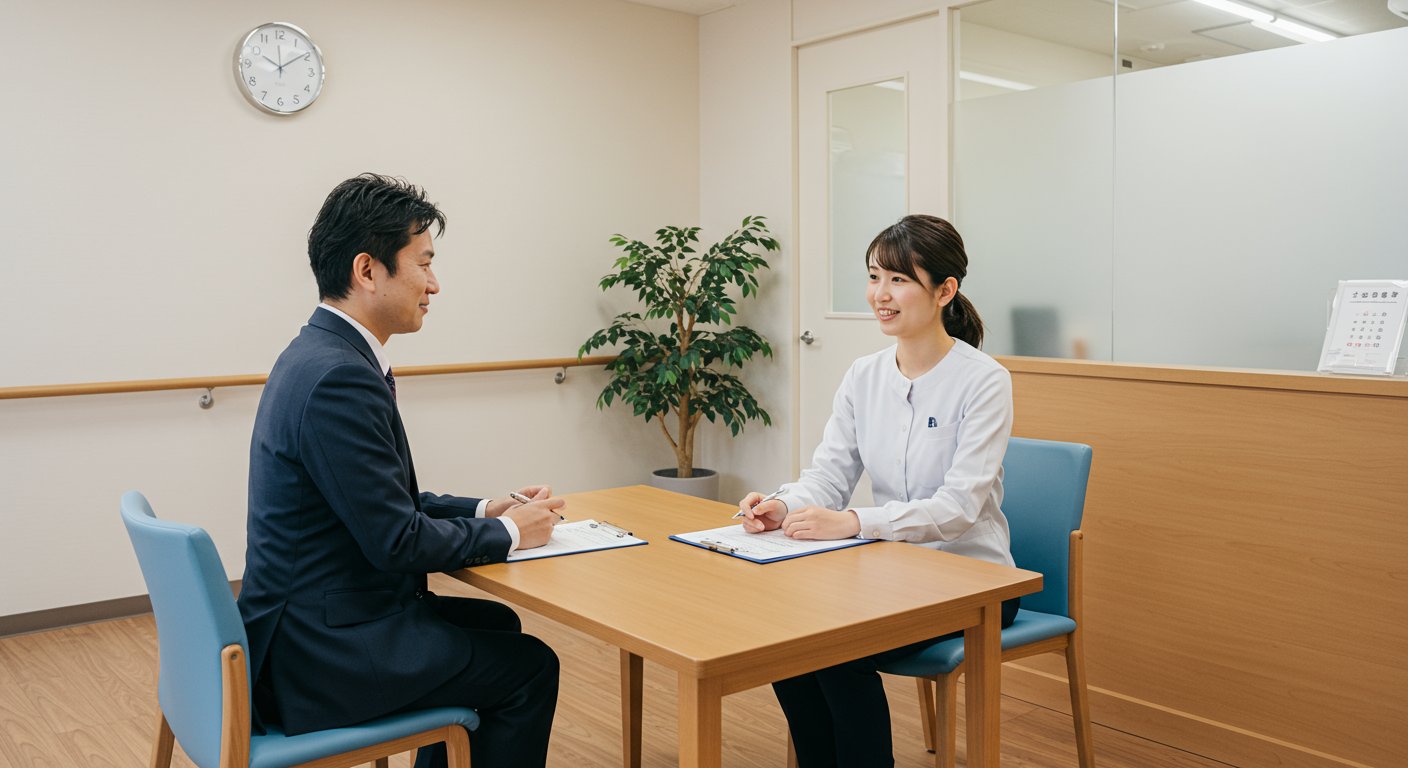 介護施設での採用面接の様子