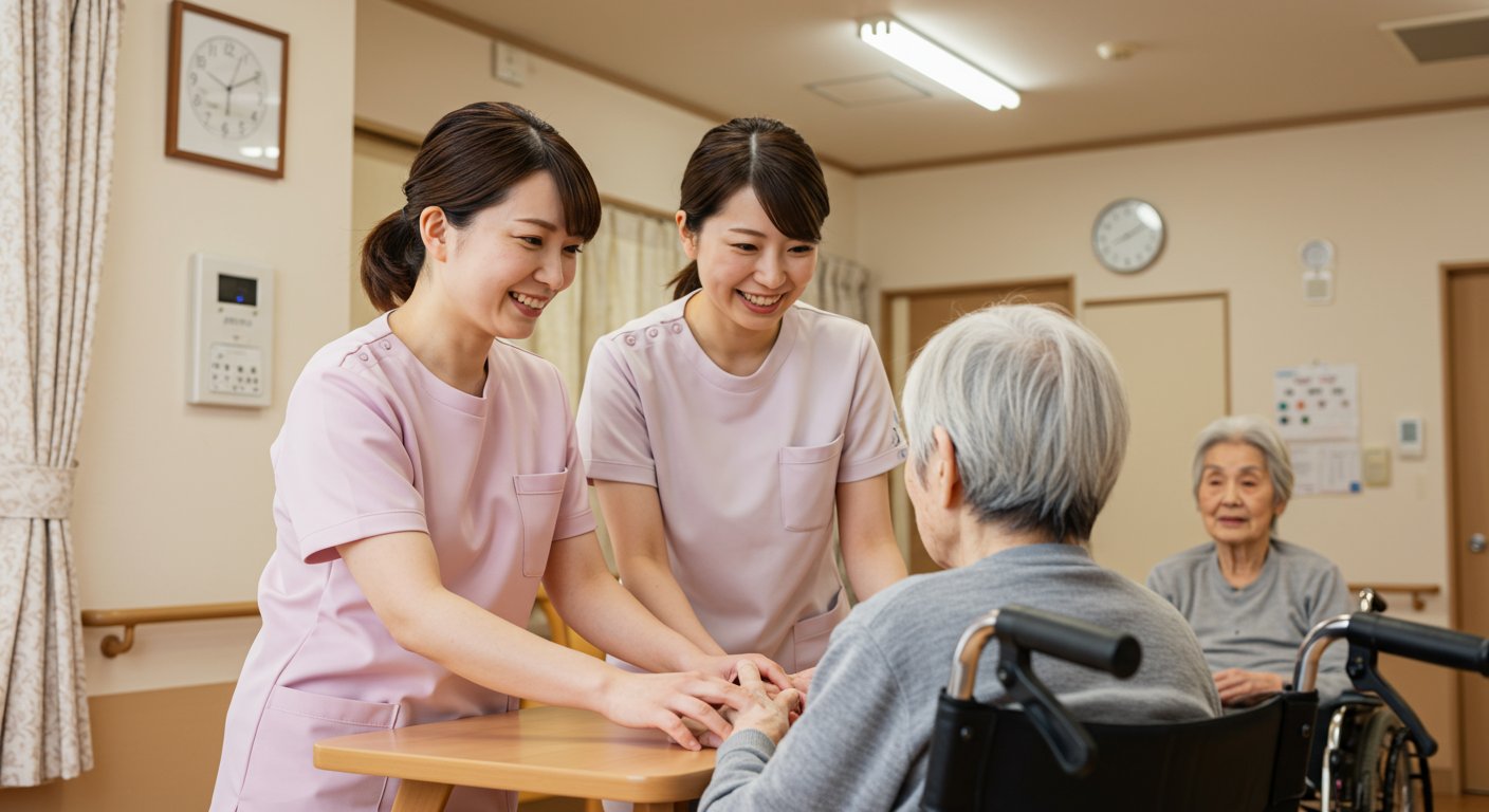 介護スタッフが高齢者をサポートする様子