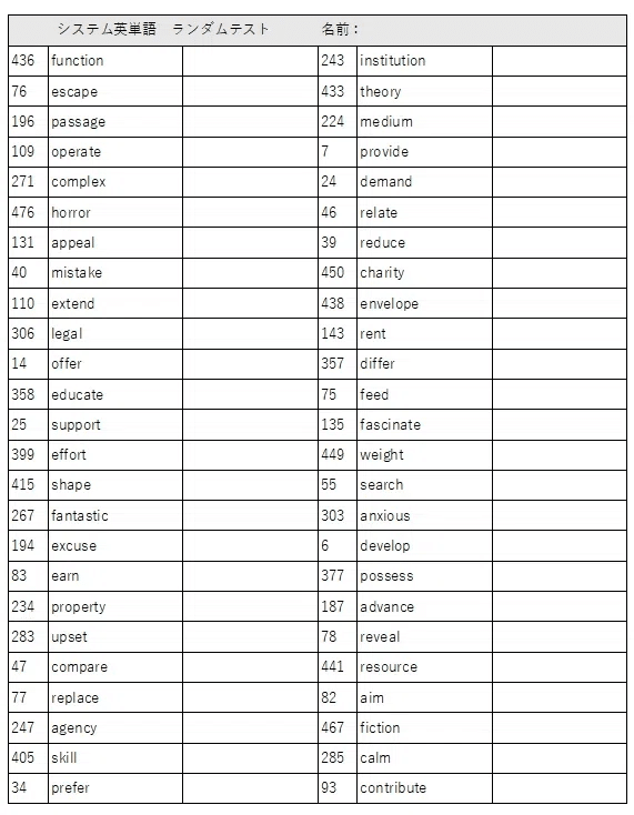 シスタンBasic英単語 ランダムテスト エクセル Excel 塾向け｜受験英語