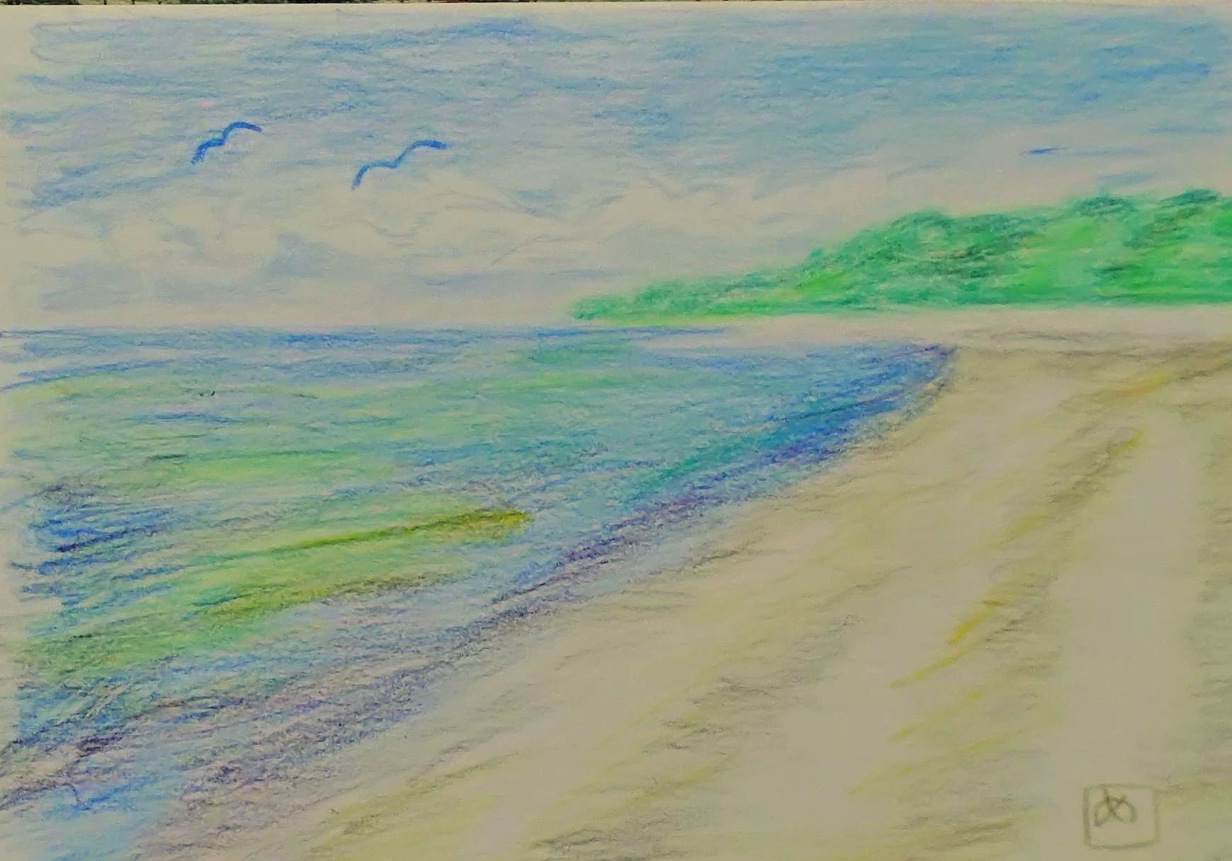 色鉛筆画「海岸」｜めっこ