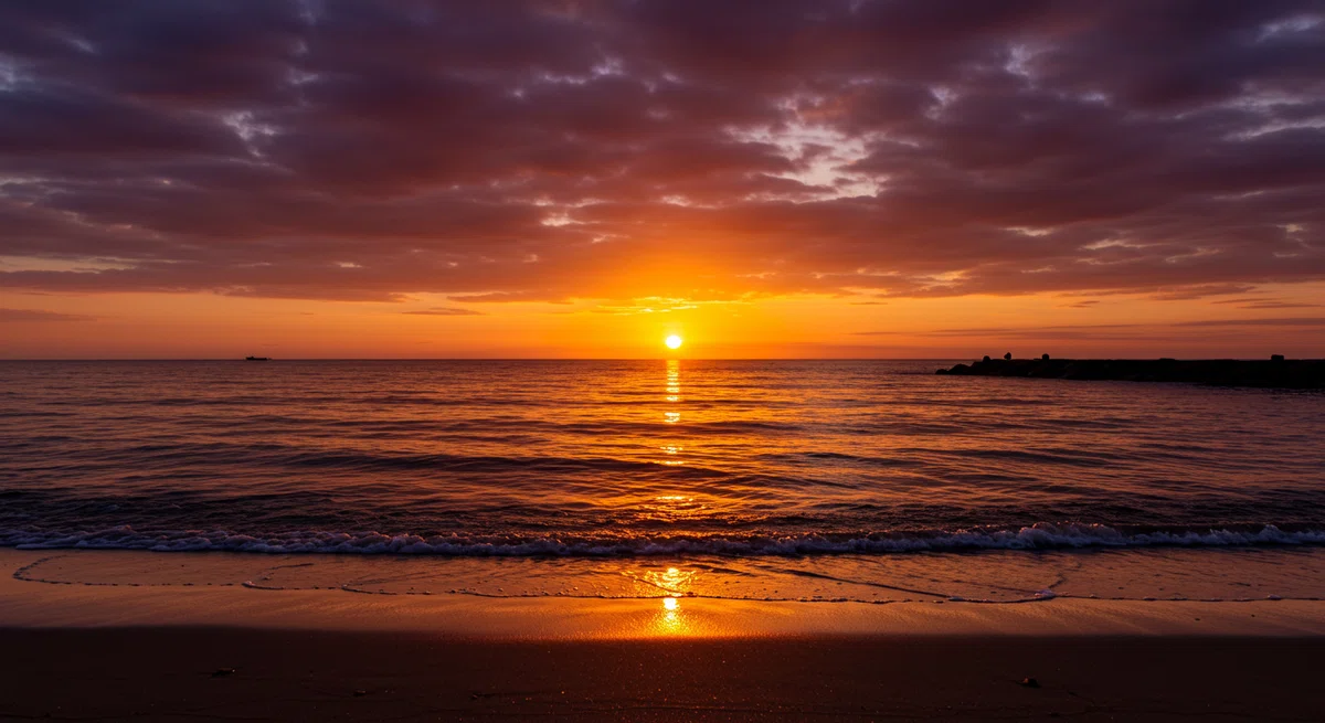 最高の釣りを終えた後の、穏やかで感動的な夕焼けの風景。