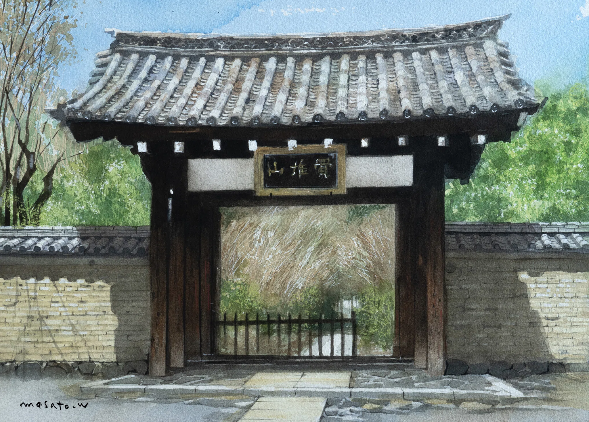 水彩画、京都風景新作2点・街角の風景/時の流れを物語る山門｜MASATO