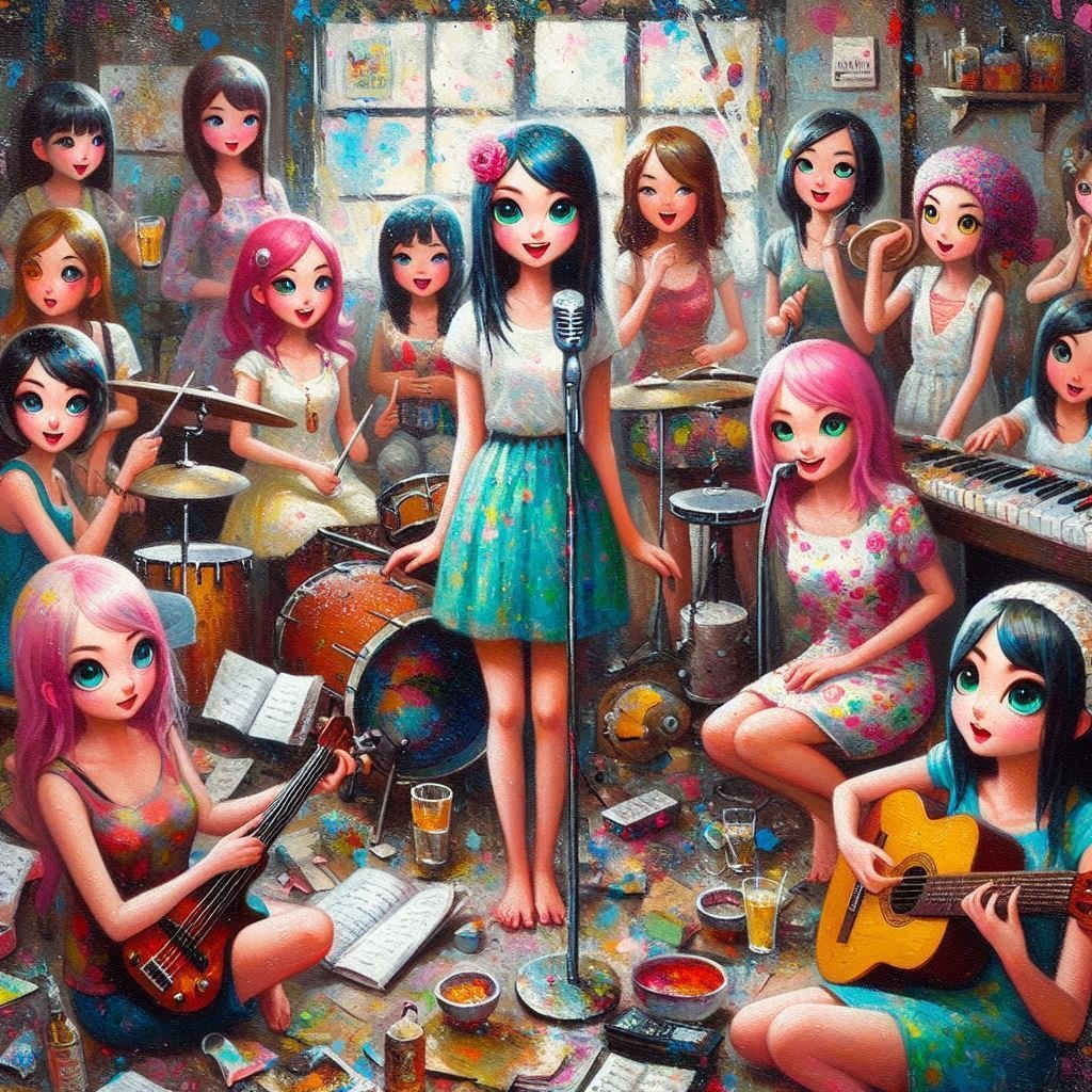 GPT－4o 新モデル de 油絵、音楽女子 @Image Creator & ImageFX