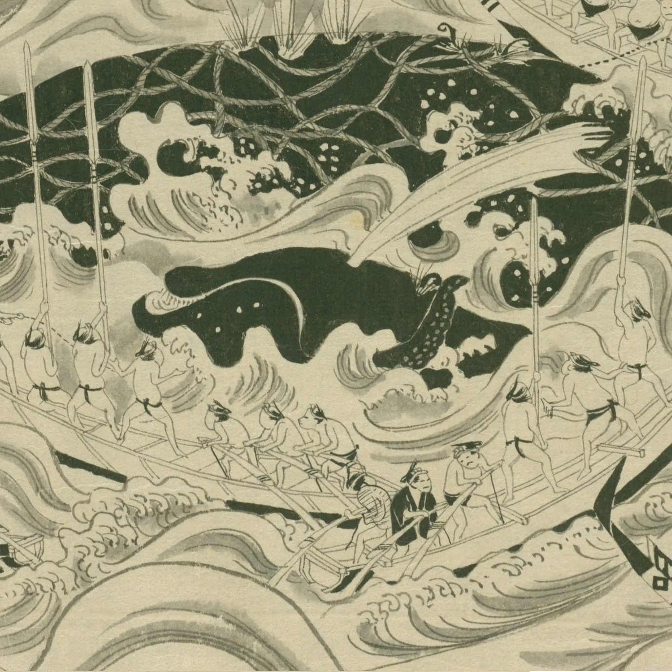 生月島捕鯨】勇魚取絵詞（2）生月御崎沖 座頭子持鯨 剣切図｜mominaina