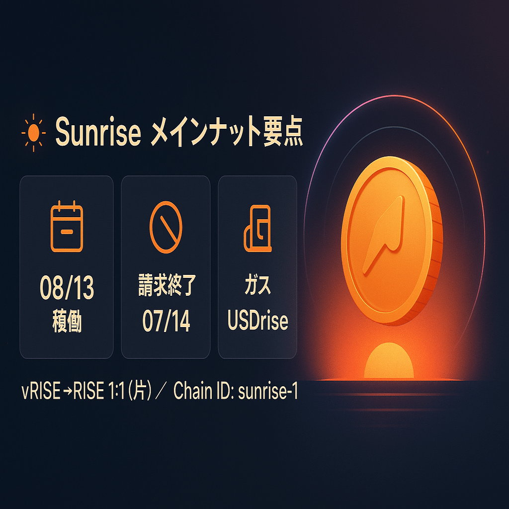 メインネット】エアドロ Sunrise/$RISE 最新日程ガイド｜仮想通貨エアドロップラボ