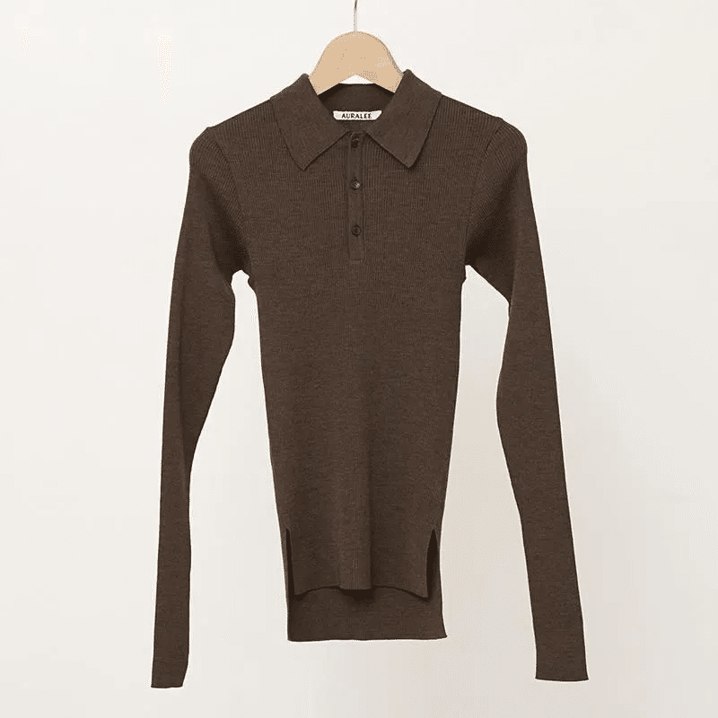 【CO】 BROWN-BEIGE CASHMERE rib-knit polo CO】 BROWN-BEIGE CASHMERE rib-knit polo CO】 BROWN-BEIGE CASHMERE