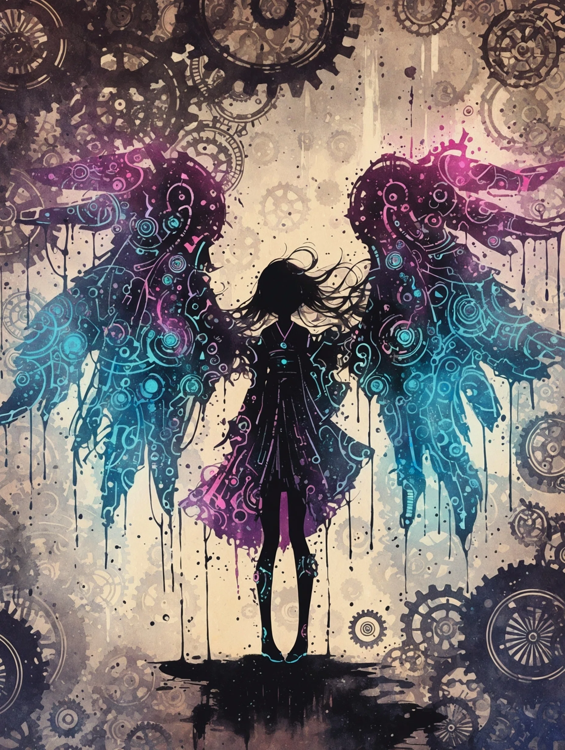 AIイラスト制作記｜水墨とネオンで表現する古典×未来の融合アート