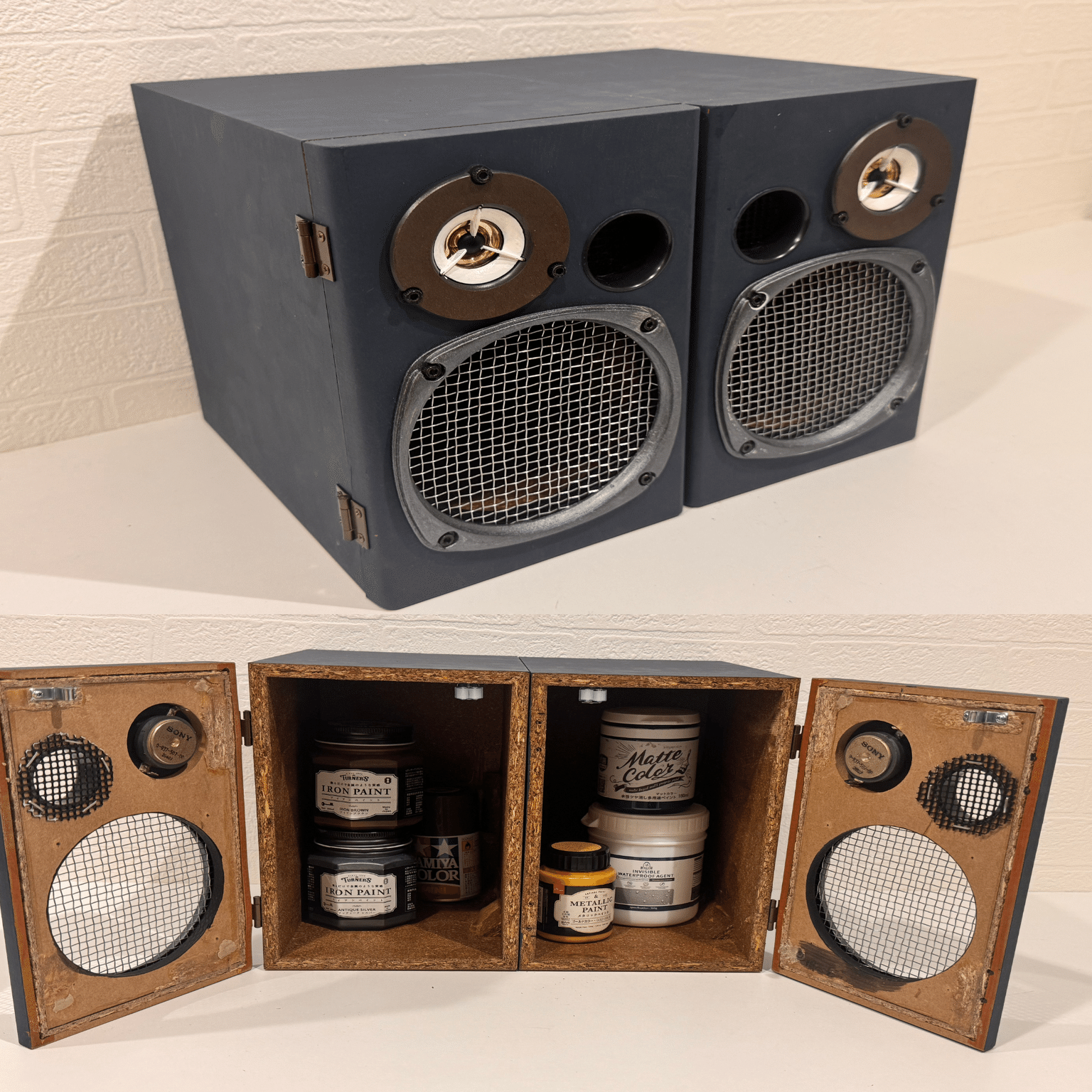 昭和レトロ カラーボックス改 自作大型スピーカー センターボックス付 ビンテージ TOSHIBA 東芝 昭和レトロ ステレオサウンドシシステム コンポ ショップ