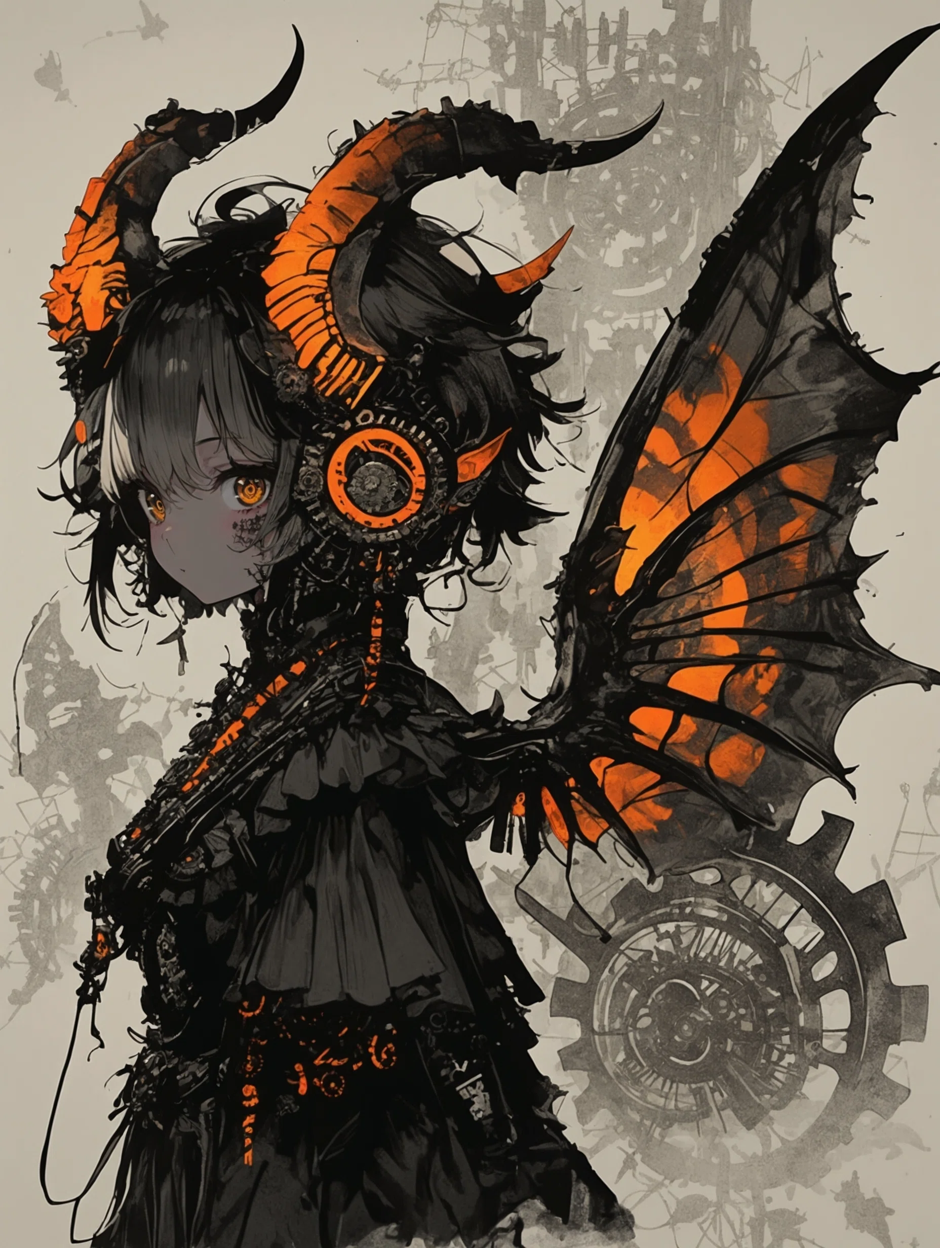 AIイラスト制作記｜鉛筆質感×限定2色で描く、可愛い悪魔の少女