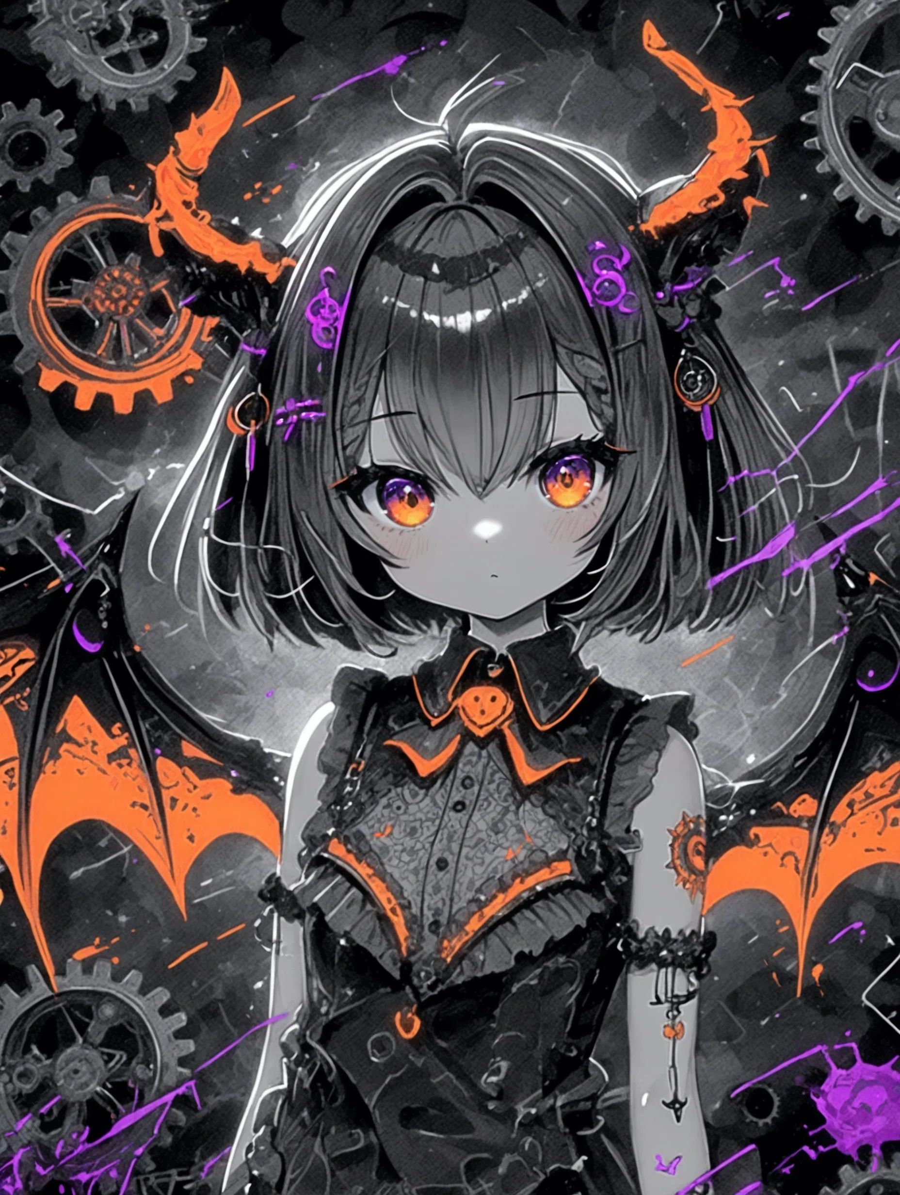 AIイラスト制作記｜鉛筆質感×限定2色で描く、可愛い悪魔の少女