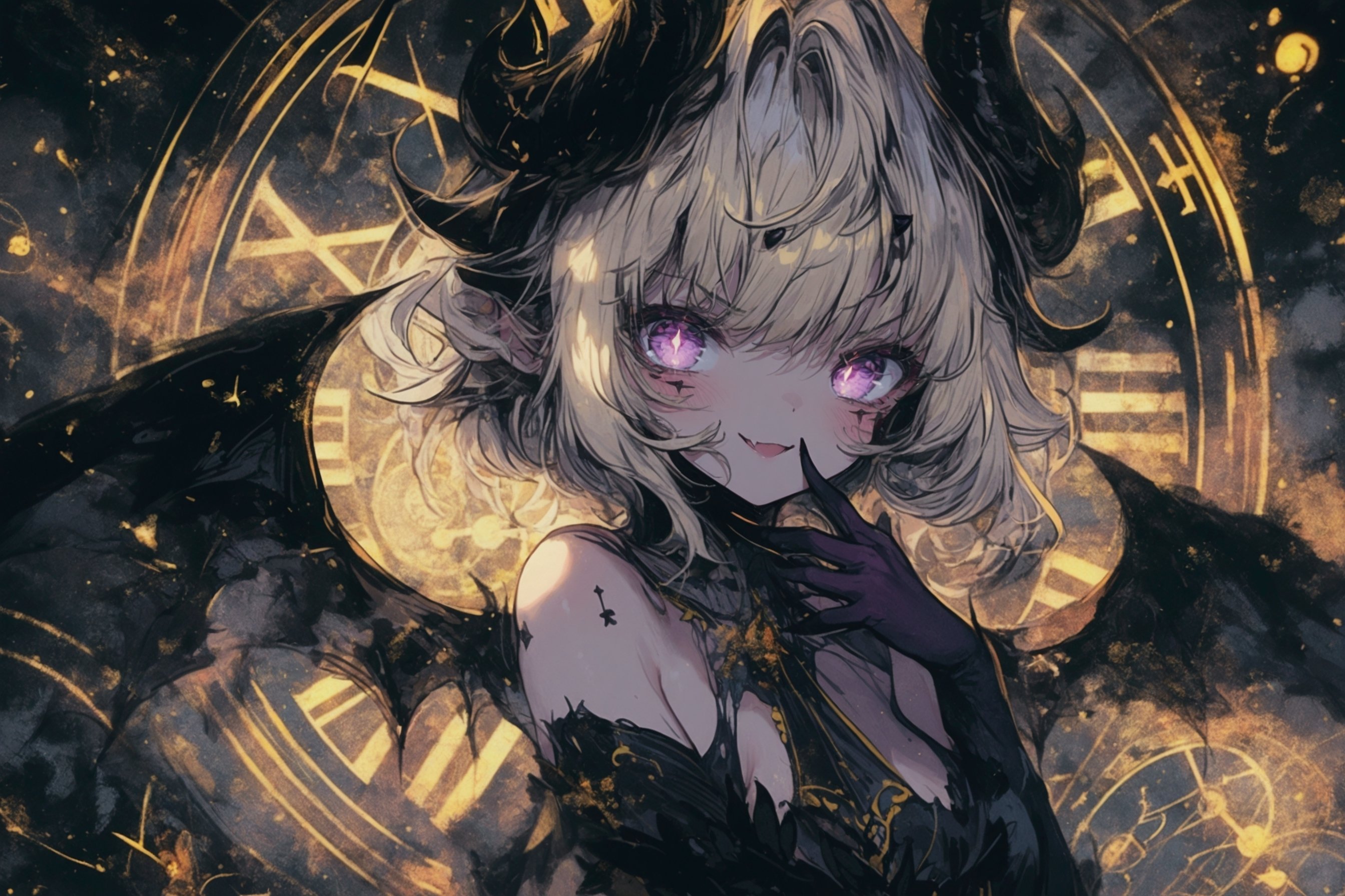 カラフルな悪魔さんの鉛筆画 フレーム付き AIイラスト制作記｜鉛筆質感×限定2色で描く「時を司る悪魔の少女