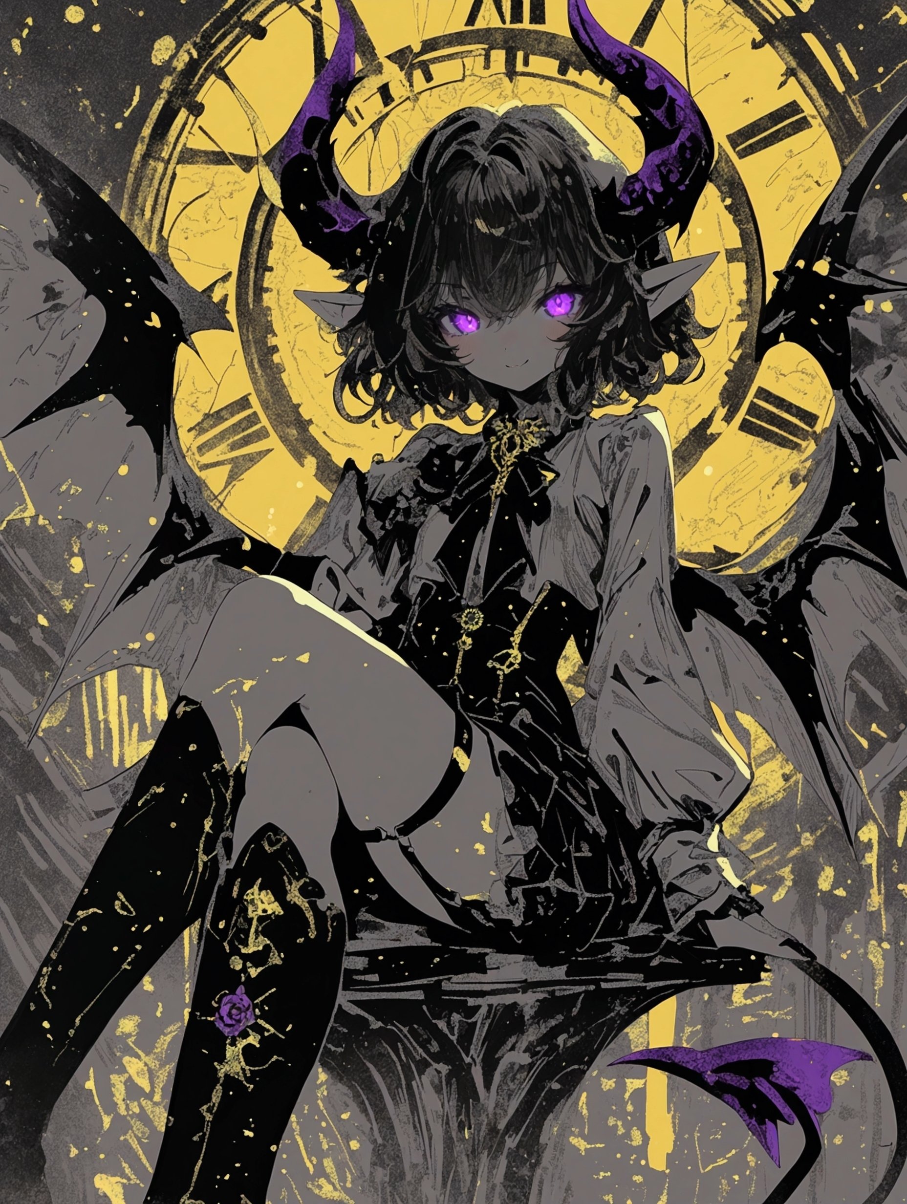 AIイラスト制作記｜鉛筆質感×限定2色で描く「時を司る悪魔の少女