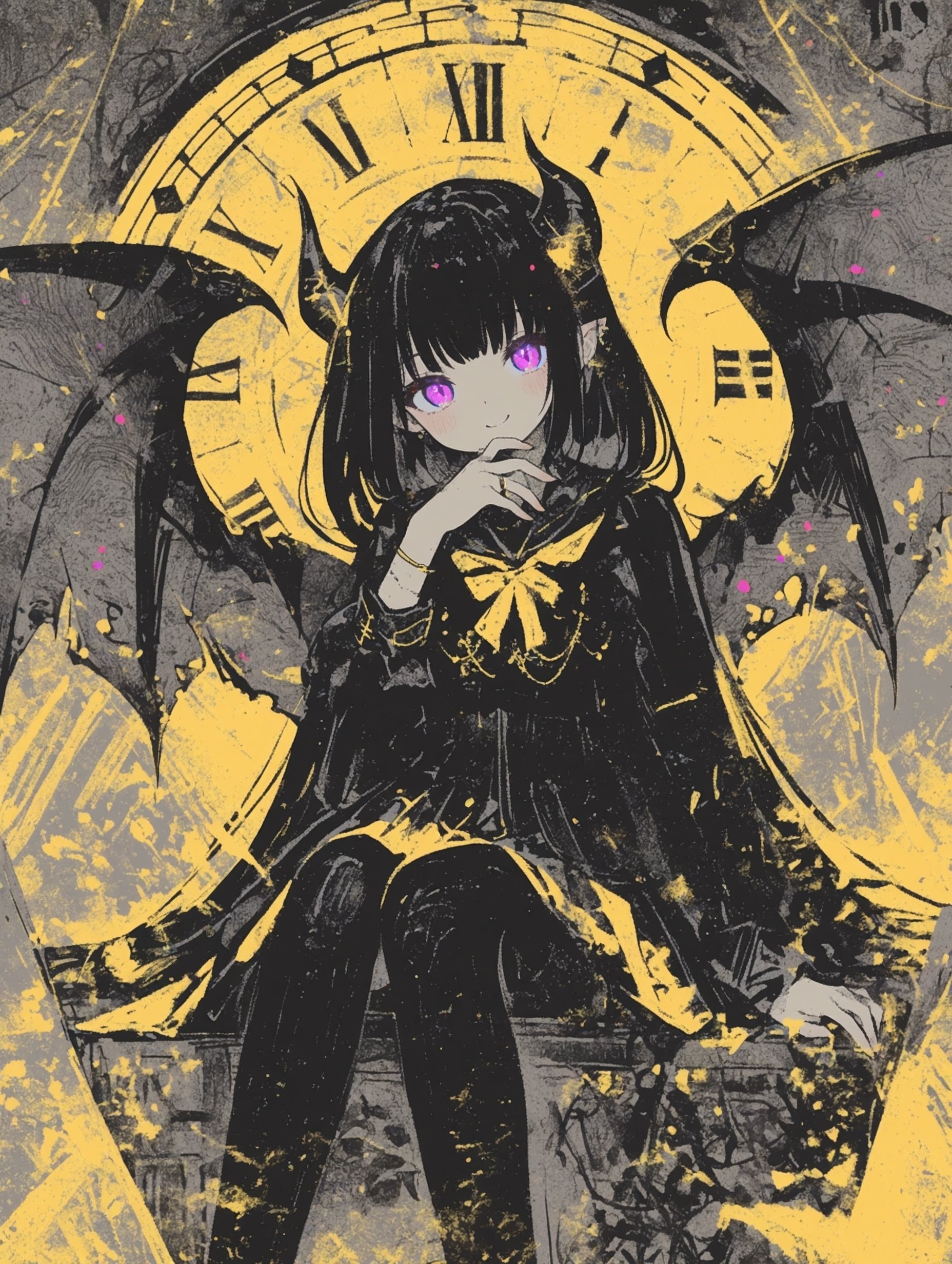 AIイラスト制作記｜鉛筆質感×限定2色で描く「時を司る悪魔の少女