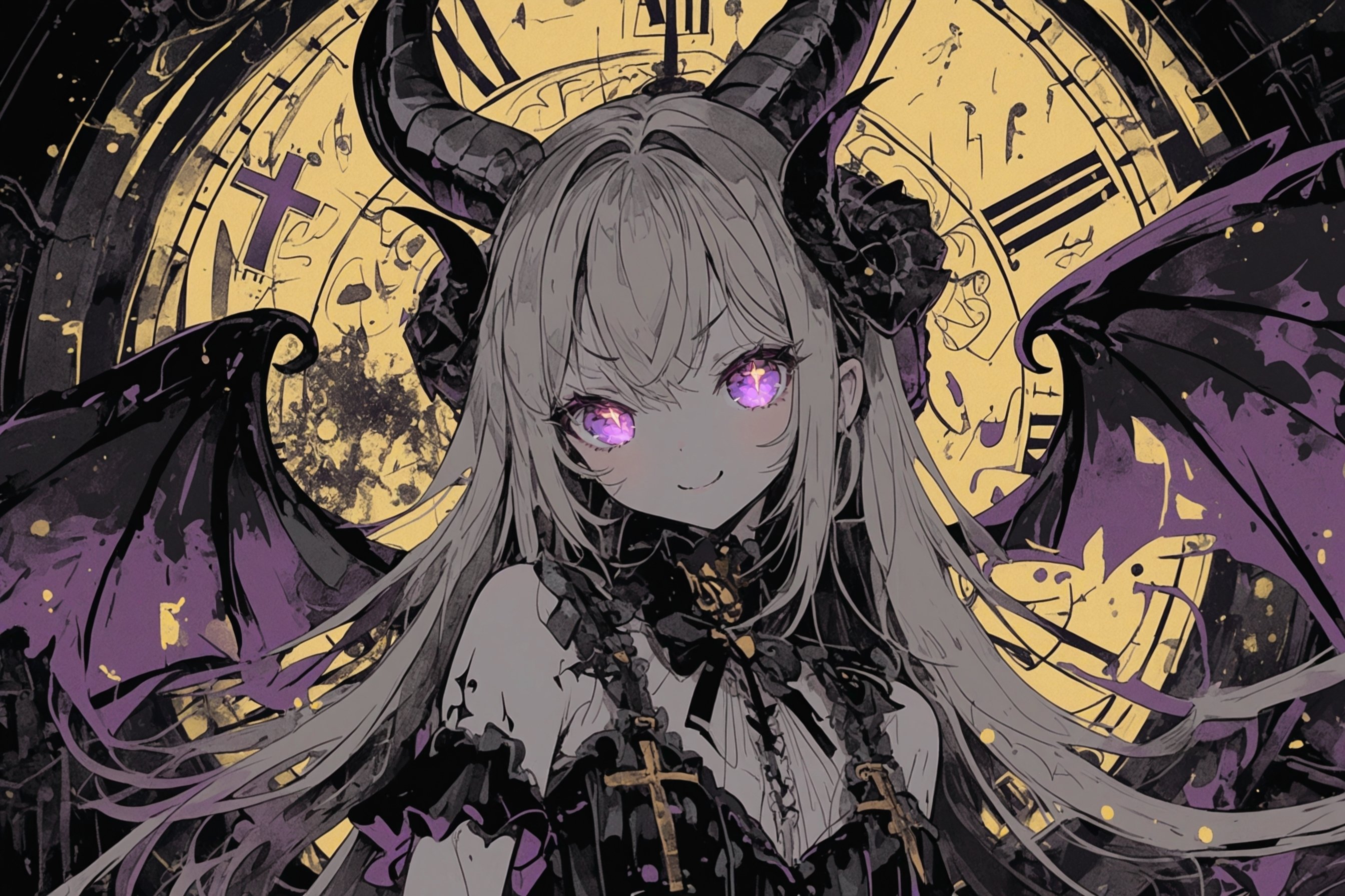 カラフルな悪魔さんの鉛筆画 フレーム付き AIイラスト制作記｜鉛筆質感×限定2色で描く「時を司る悪魔の少女