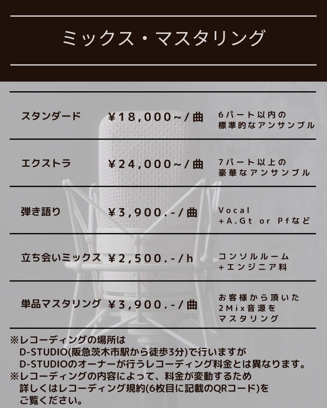 レコーディング価格表・規約｜レコラボnote店