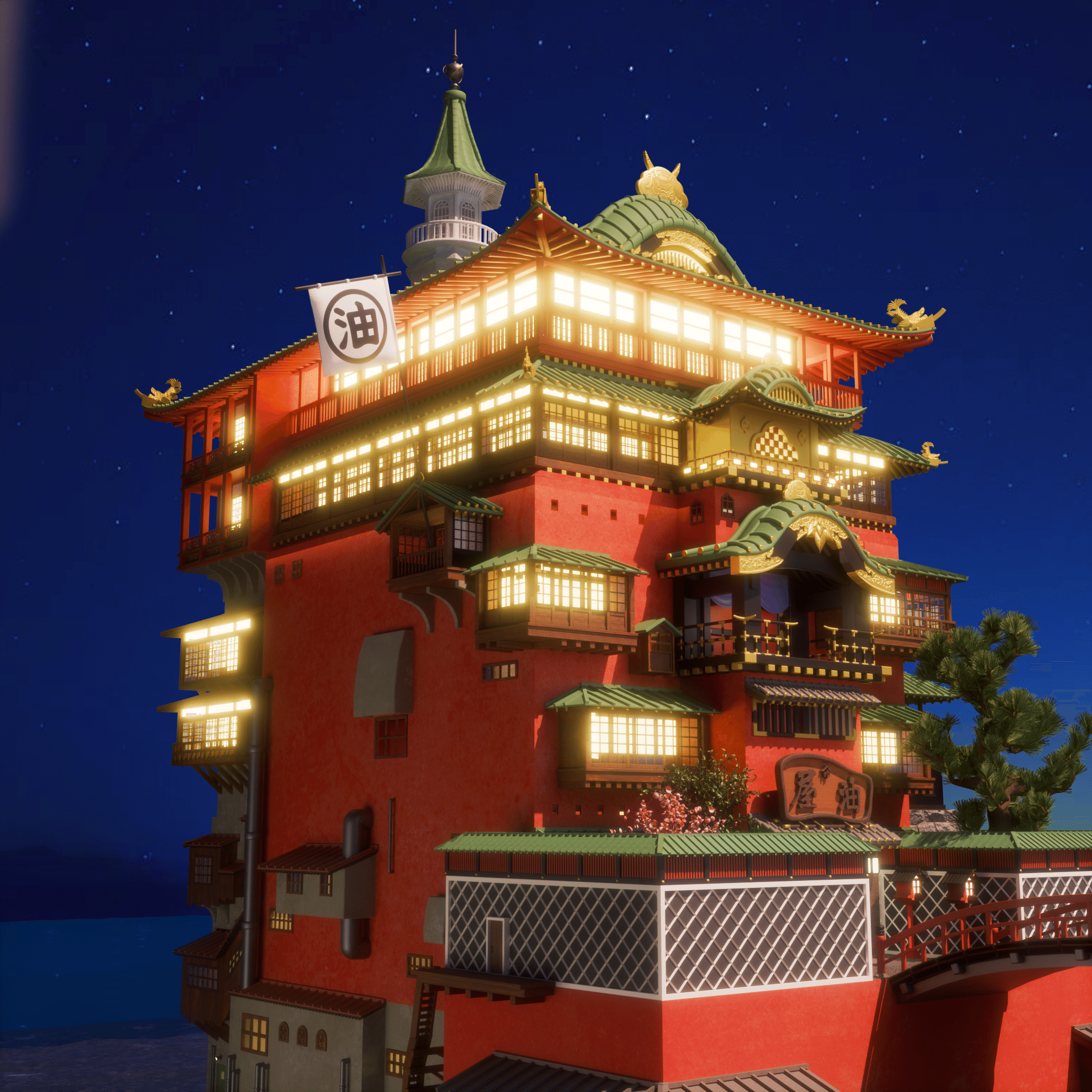 千と千尋の神隠し｜油屋再現（外観）｜3DCG｜ミュー