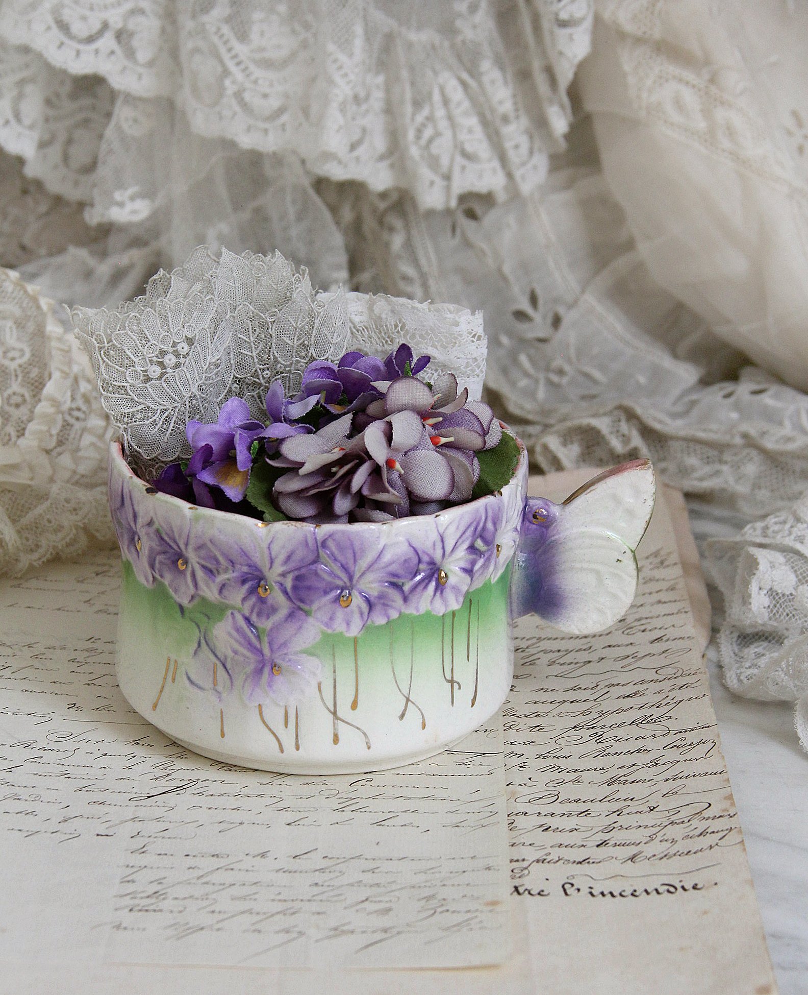 フランス アンティーク パウダーブルーのデイジーの花冠 布花