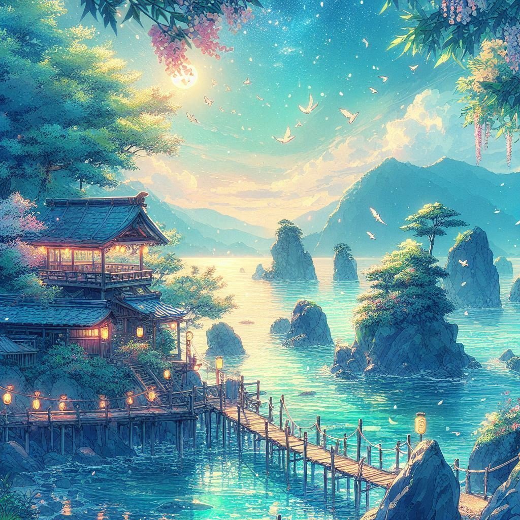 339[生成AI] 日本の風景と幻想,精霊流し[Image Creator]｜久藤 あかり