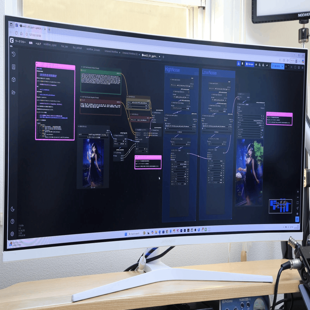 【美品】ウルトラワイドモニター 34インチ 平面 PC モニターWFHD ComfyUIでの横に広がるワークフローにはウルトラワイドモニターが最適