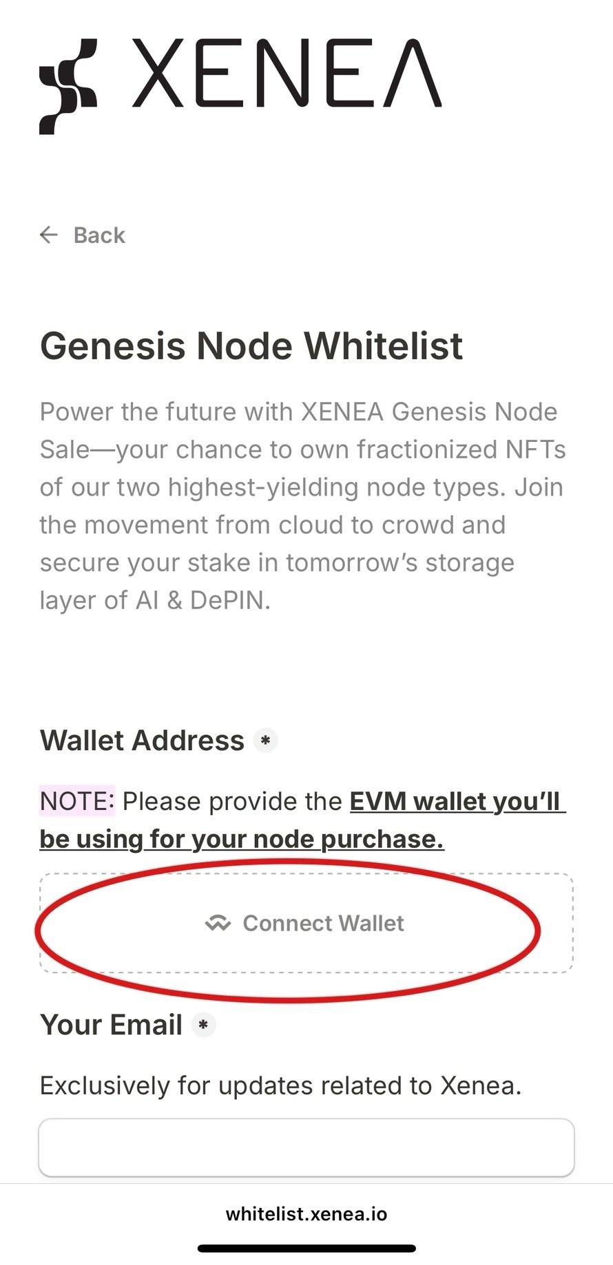 XENEAジェネシスノードセール 招待制ホワイトリスト登録の方法