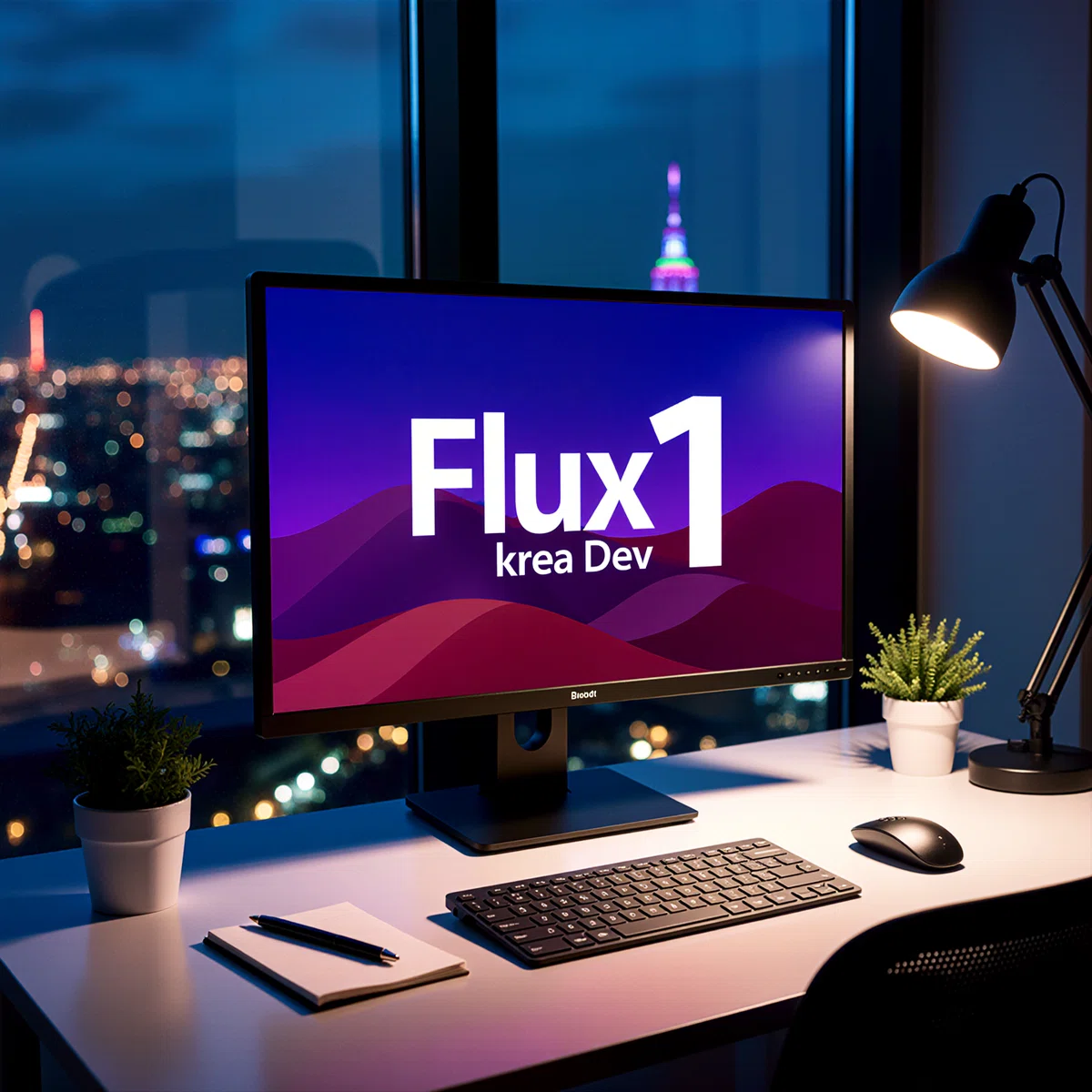 Flux.1 Krea [dev] FP16テキストエンコーダー16stepsで生成した未完成のデスクモニターイラスト