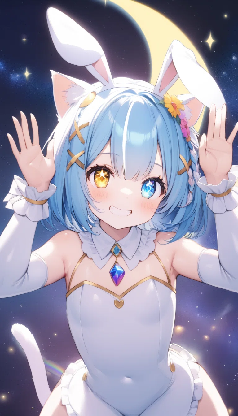 ハンドメイド　オーダー受付ページ　　♡うさ耳 ねこ耳　可愛い女の子　パネル♡ ねこ耳のうさ耳ガール｜AIイラスト｜めいのは✨️AIといっしょに創る