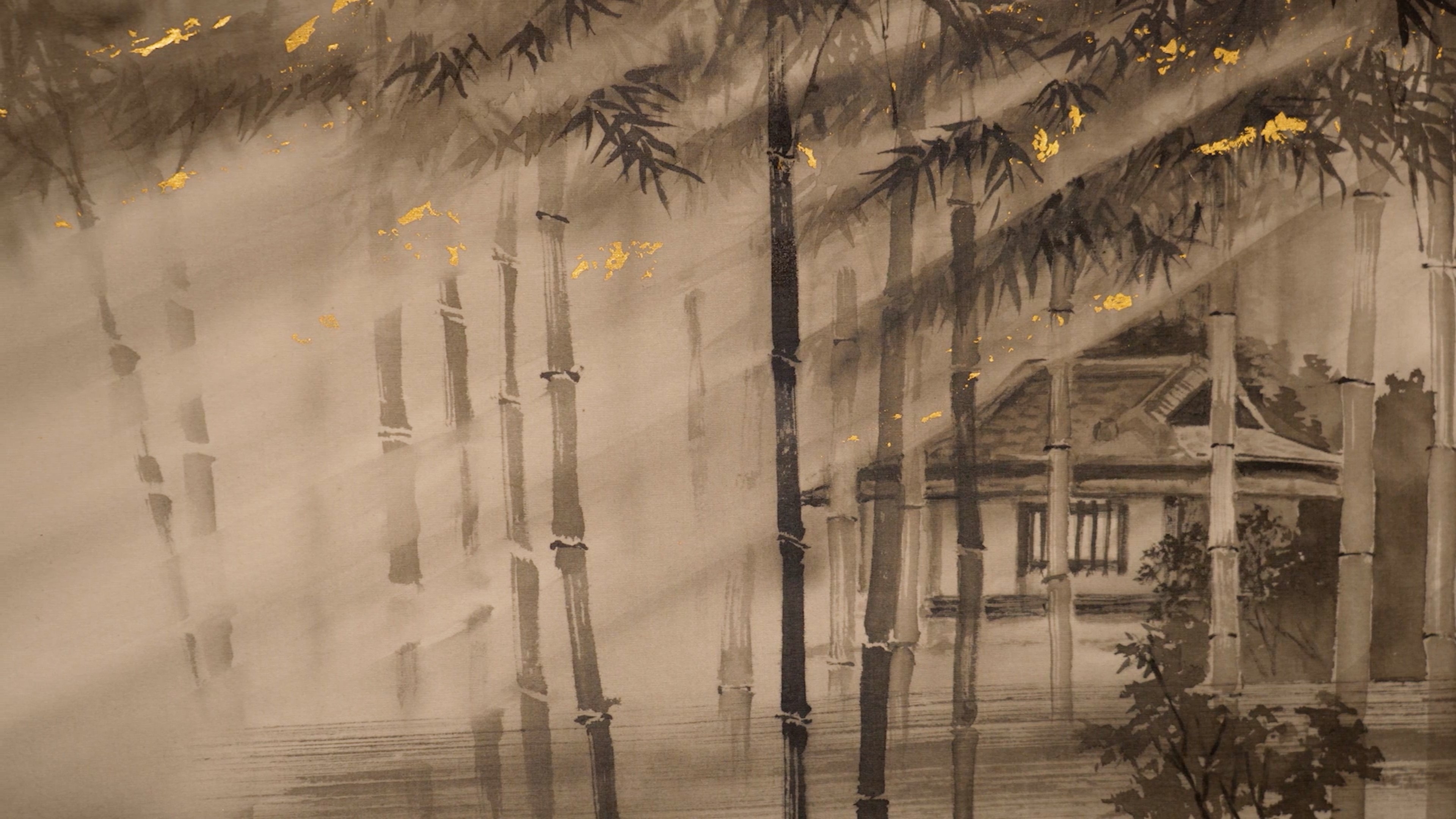 新ロビー壁面 組子の原画を描いた水墨画家・小林東雲氏 の想い〉組子