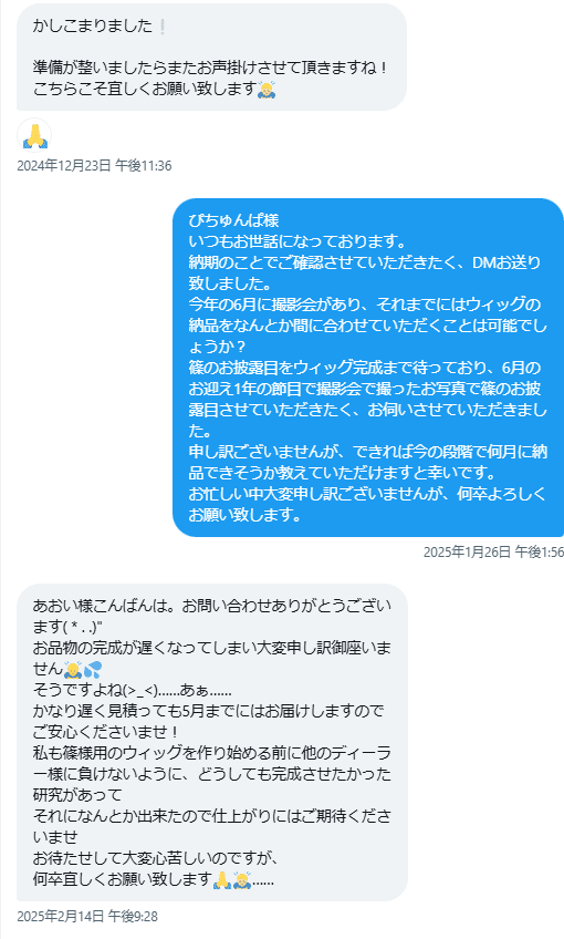 オーダーウィッグを頼んだら、1年以上待たされた上に3万盗られて脅迫