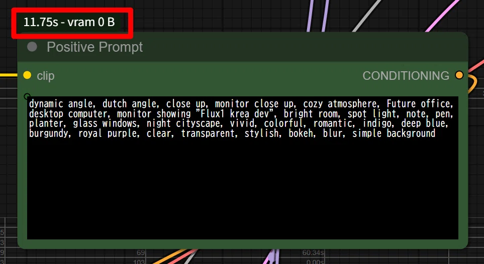 ComfyUI-Dev-Utilsで所要時間とVRAM使用量を表示したノードのスクリーンショット