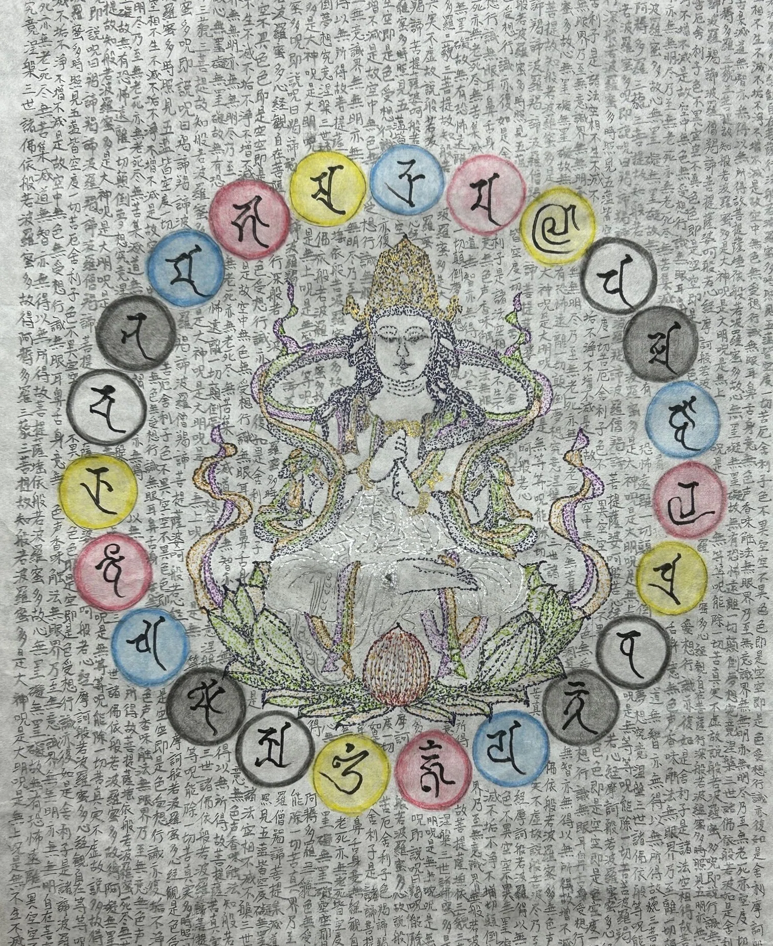 点描の大日如来が三千字以上の般若心経の中に・・・ 【心経曼荼羅】 A