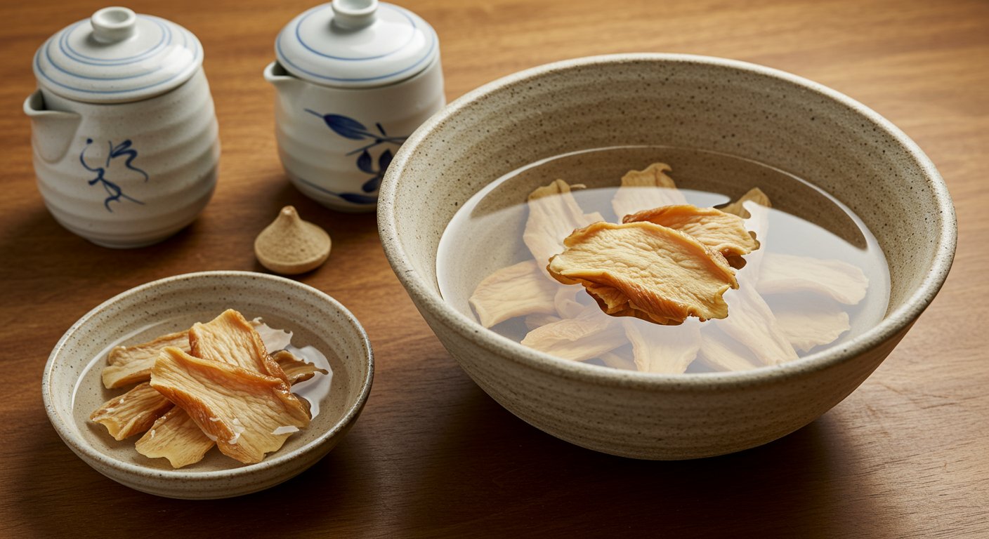 乾物を水で戻している様子