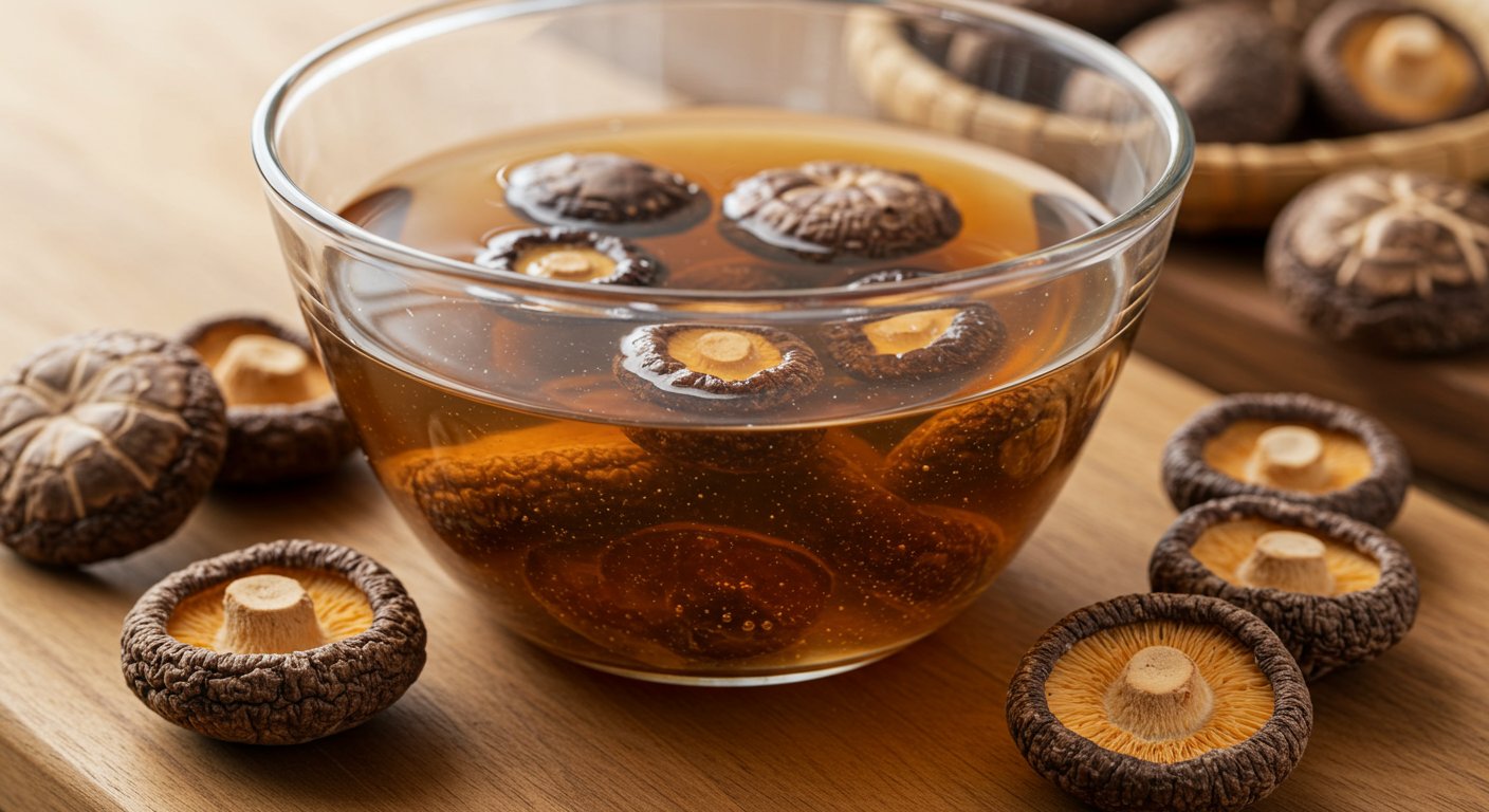 干ししいたけから出汁をとっている様子