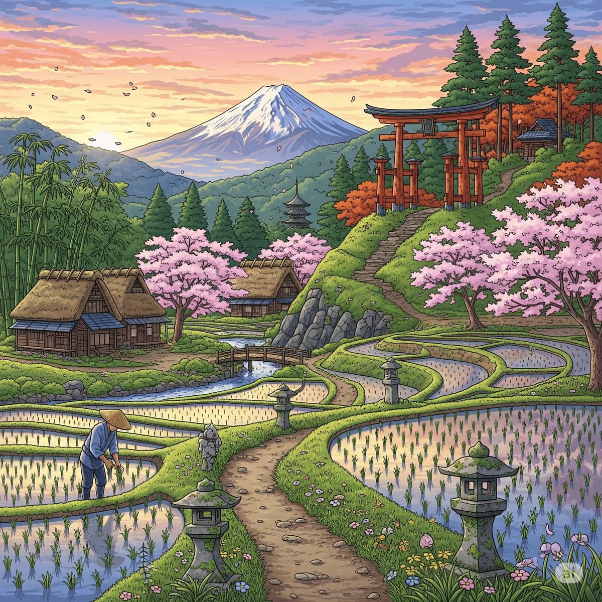 良助作『田舎図』25号 大作 日本画 田園風景 良助作『田舎図』25号 大作 日本画 田園風景 良助作『田舎図』25