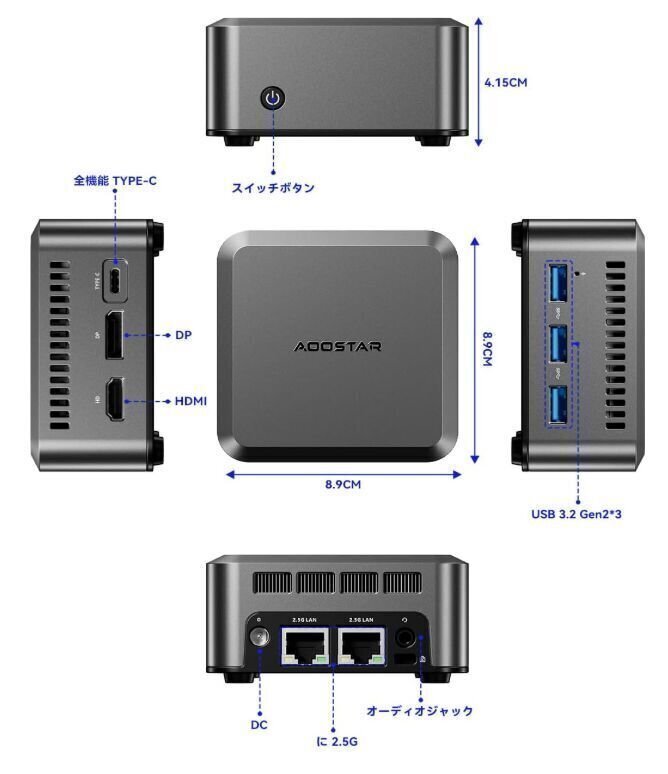 ミニPC k- 89 x 89mmの超小型、N150,USB-C,2.5G 有線LAN搭載のミニPCが