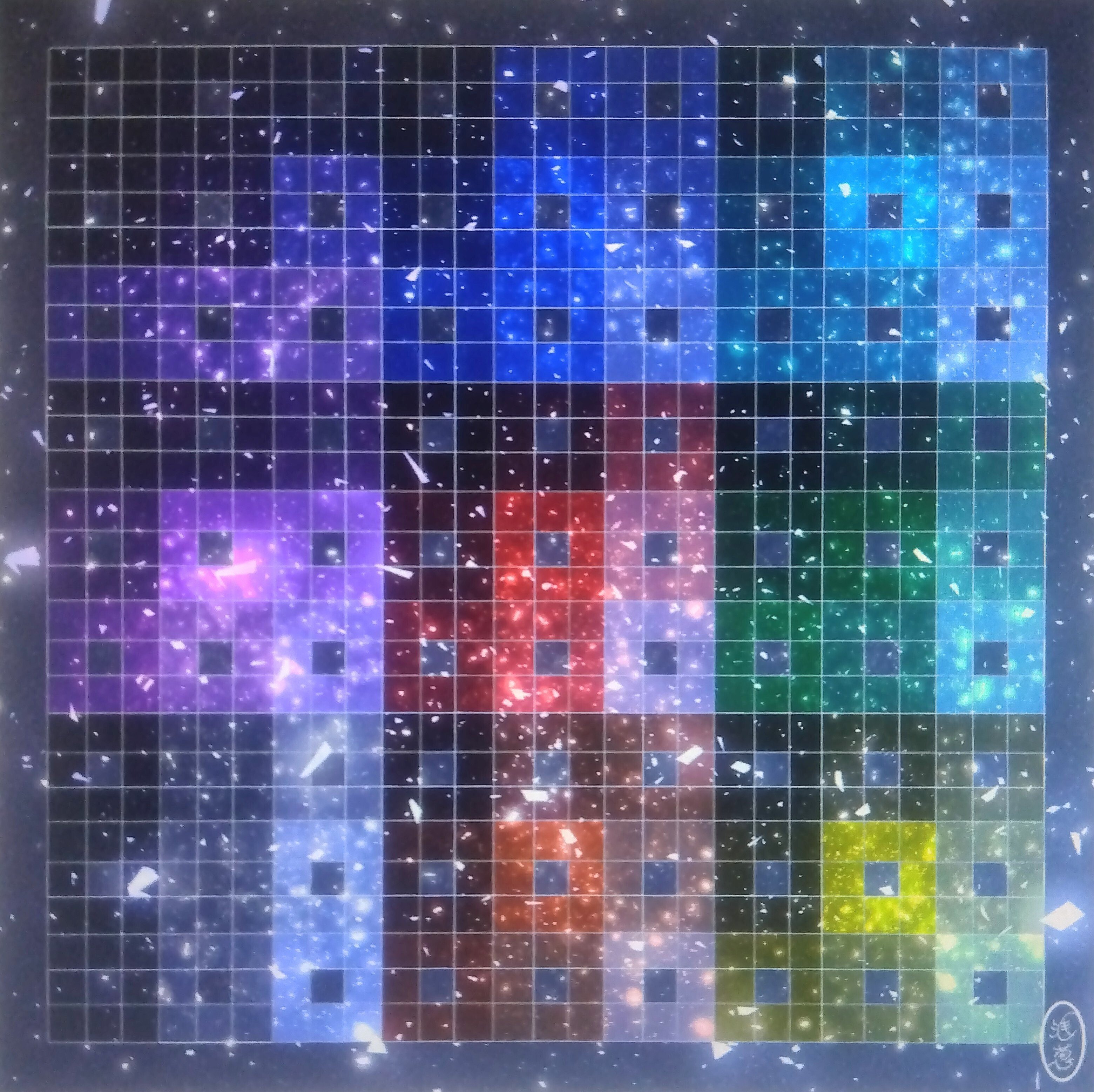 値下げ★水彩 抽象画 虹色の絵 幾何学図形 アブストラクト ☆水彩 抽象画 虹色の絵 幾何学図形 アブストラクト