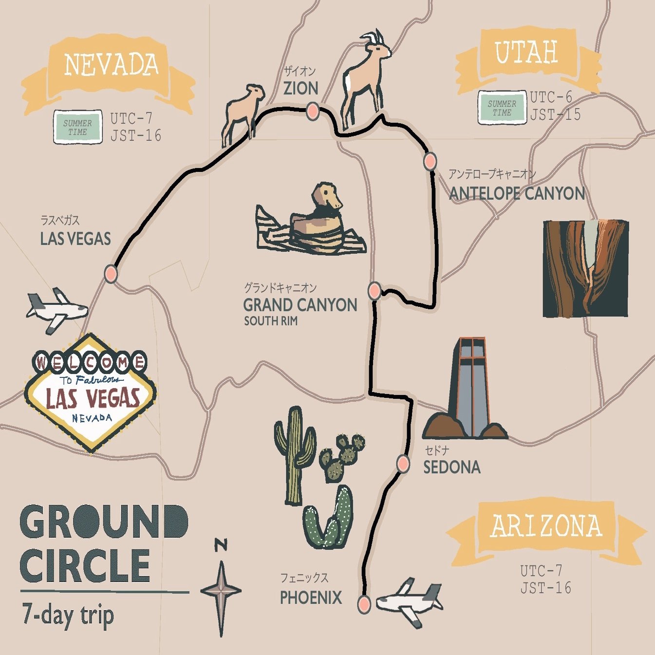 モデルコース概要】1週間で行くラスベガス＋グランドキャニオン:0【注意点】｜ココナッツ