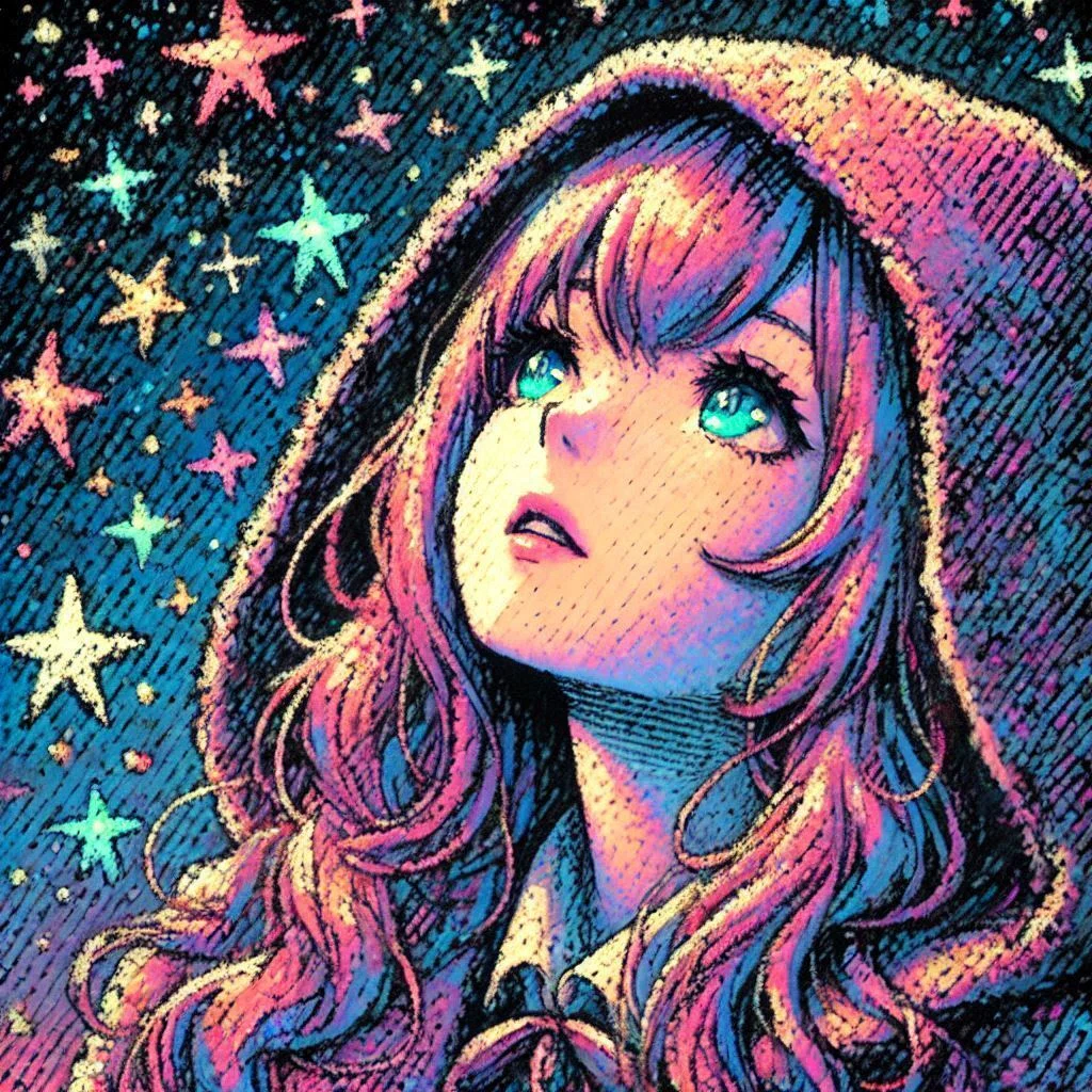 星】×美少女×クレヨンアート｜生成AIイラスト｜タイガ乃箱庭｜タイガ