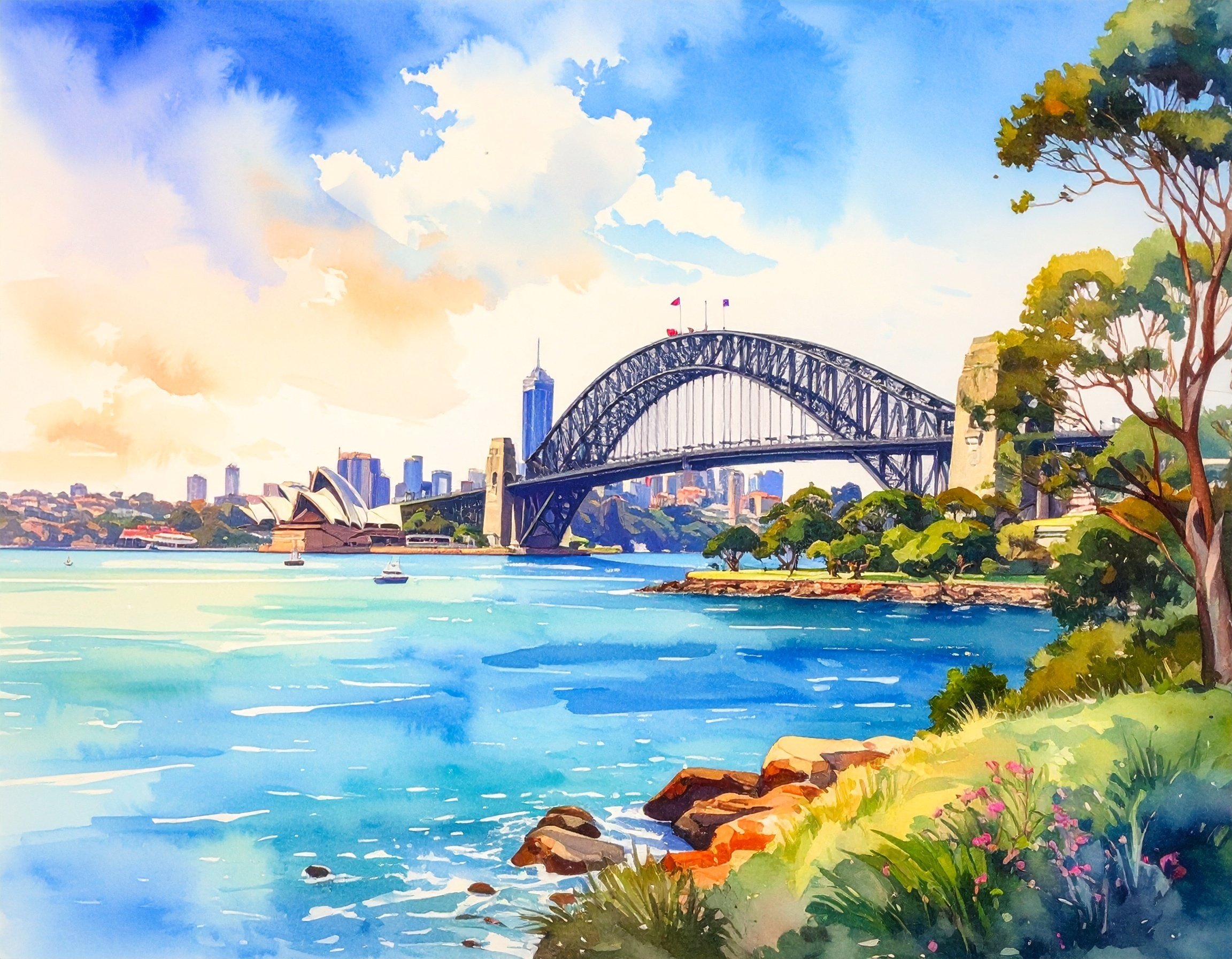 海岸の風景 水彩画 フレーム付き 海岸の風景 水彩画 フレーム付き