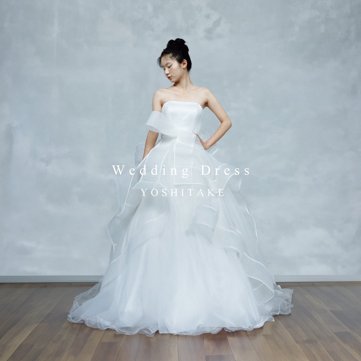 ウエディングドレス.白.Aライン.サテン＆チュール.リボン.パニエ付  